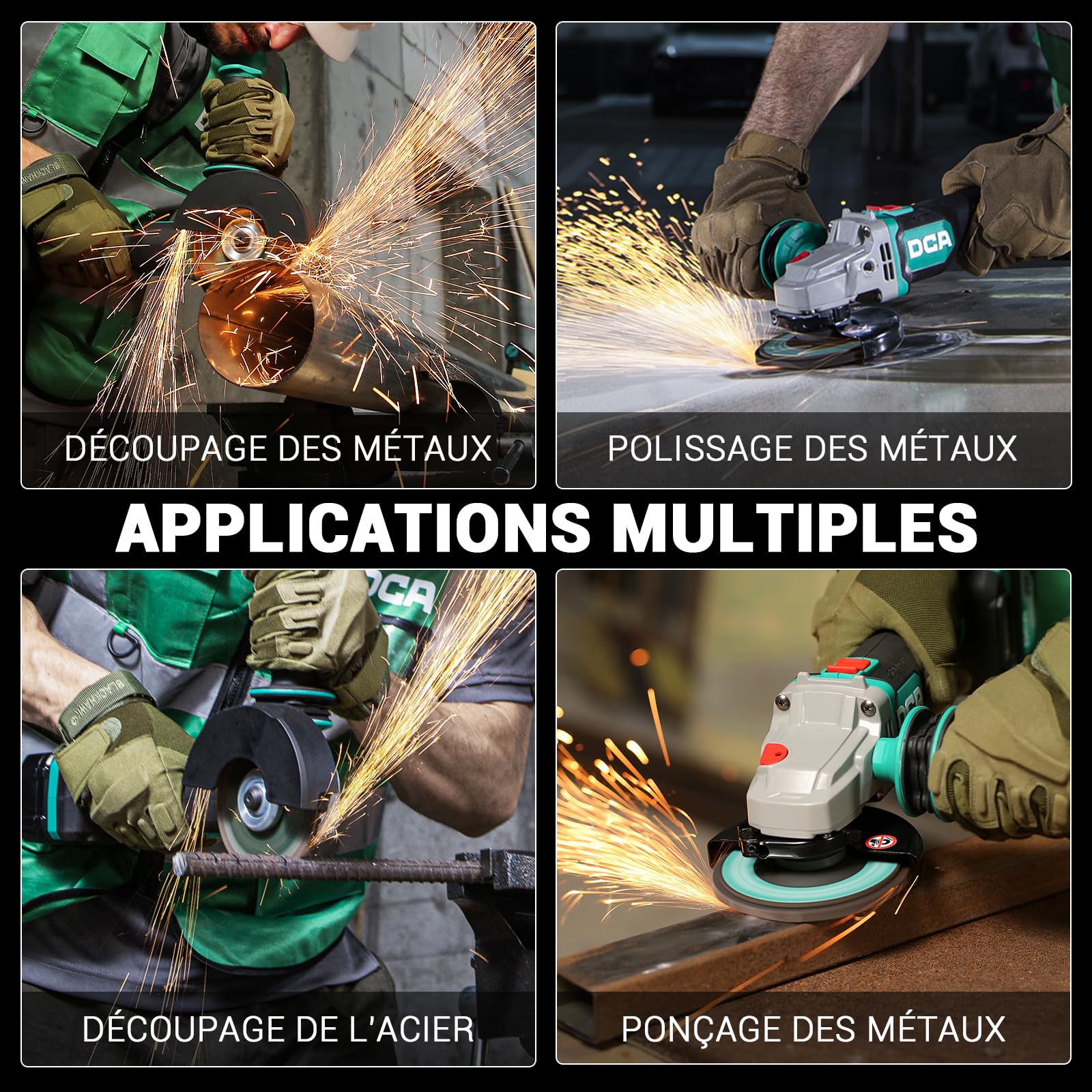 DCA Meuleuse d'angle Sans fil Sans balai 20V, Ø125mm, incl. Batterie 4.0Ah & Chargeur Rapide, 8500 tr/min Meuleuse d'angle avec Capot à Fermeture Rapide, 6 Disques pour Tronçonner, Poncer