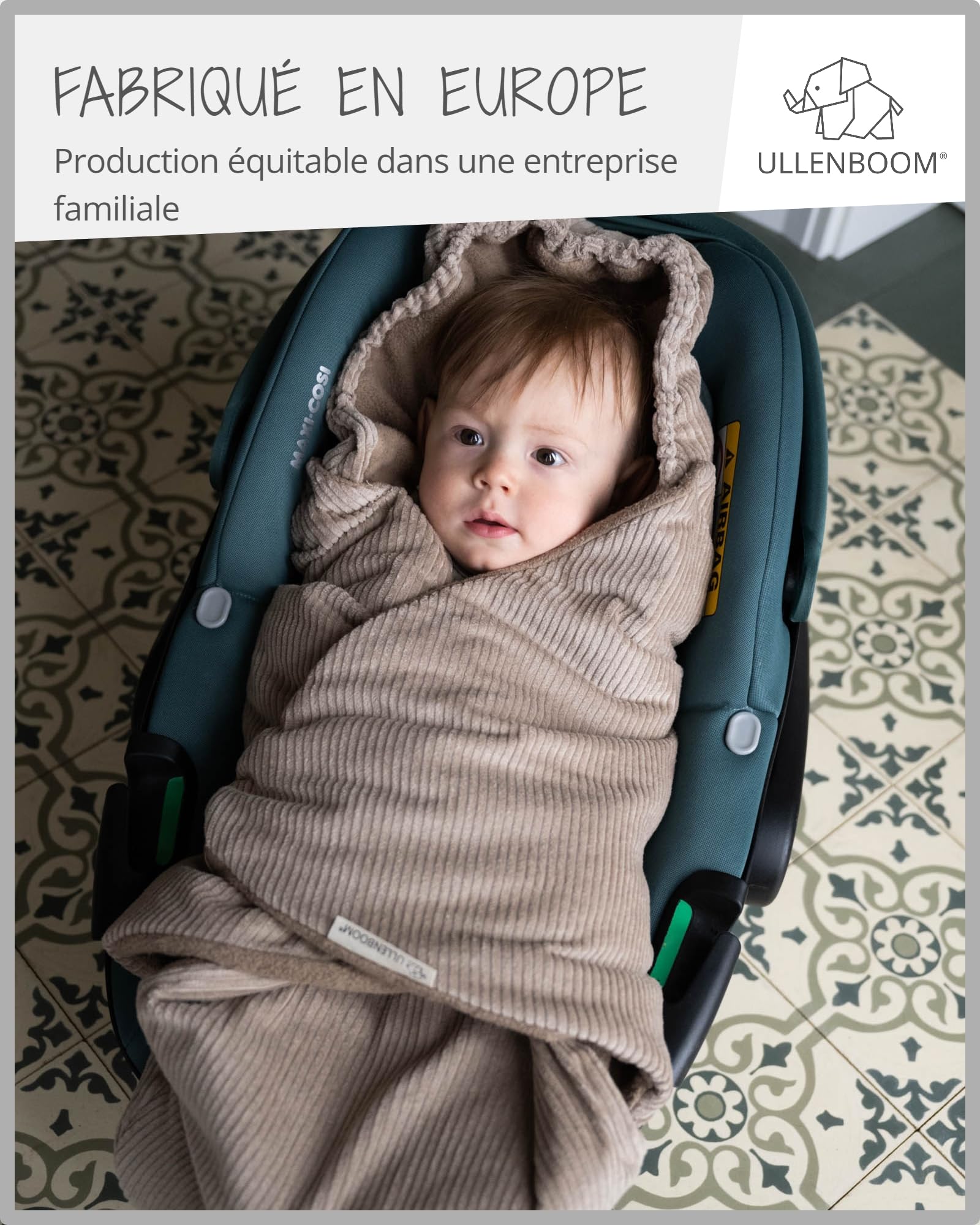 ULLENBOOM Couverture Emmaillotage Bébé - Idéal comme Couverture Siège Auto Bébé, Chancelière Universelle pour Poussette, 0-9 Mois, Pour l'automne et l'hiver, Velours Côtelé Sable