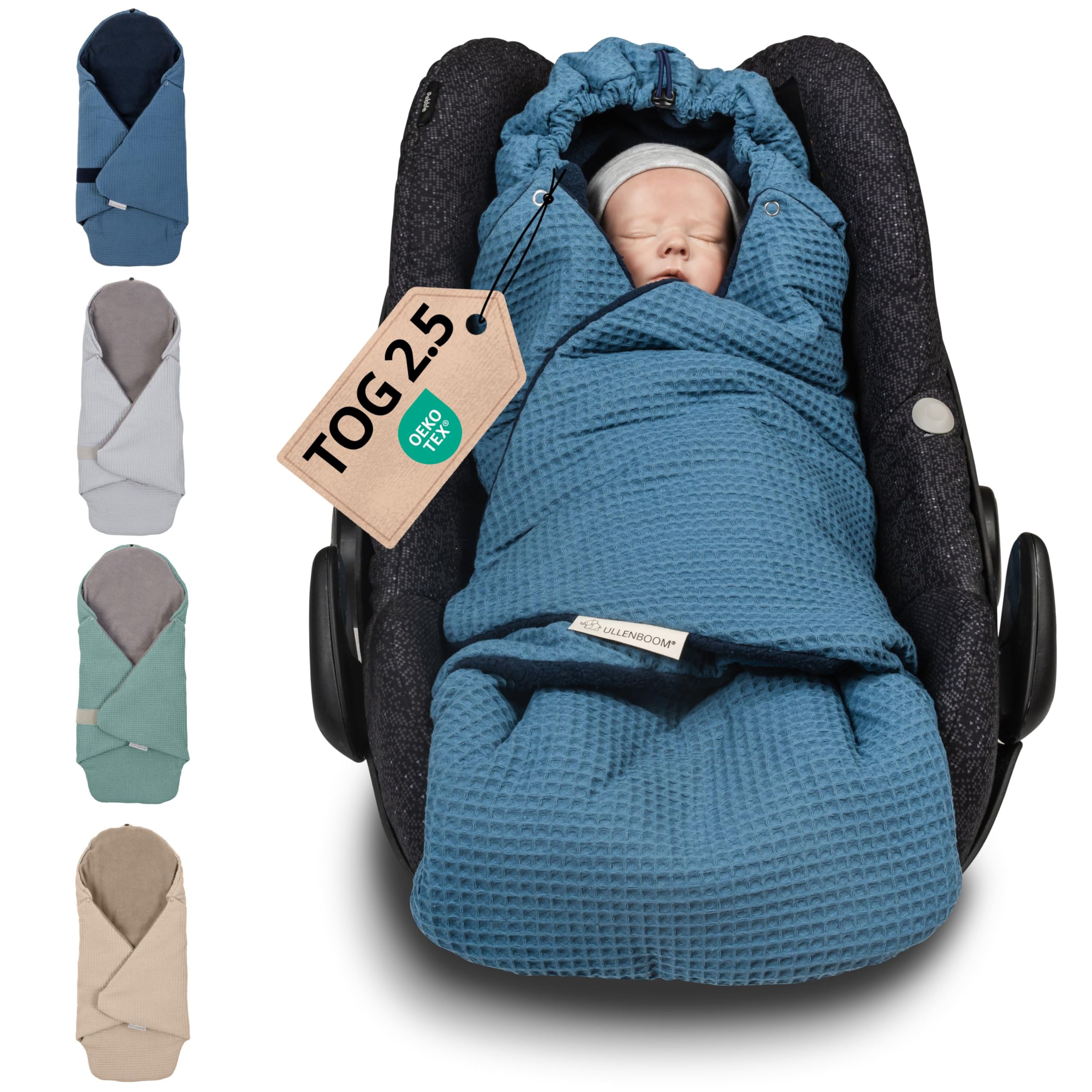 ULLENBOOM Coperta in cotone per neonato, copertina avvolgente bebè per ovetto e passeggino, 0-9 mesi | Waffle piqué blu