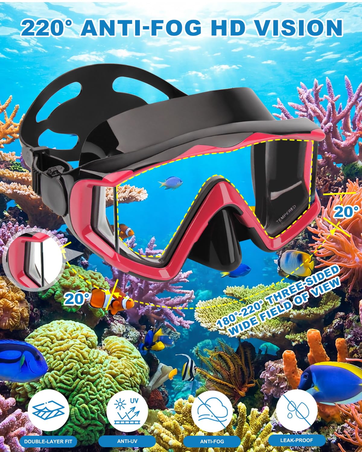 AQUA A DIVE SPORTS - Máscara de buceo para adultos para adultos (máscara de snorkel, para adultos
