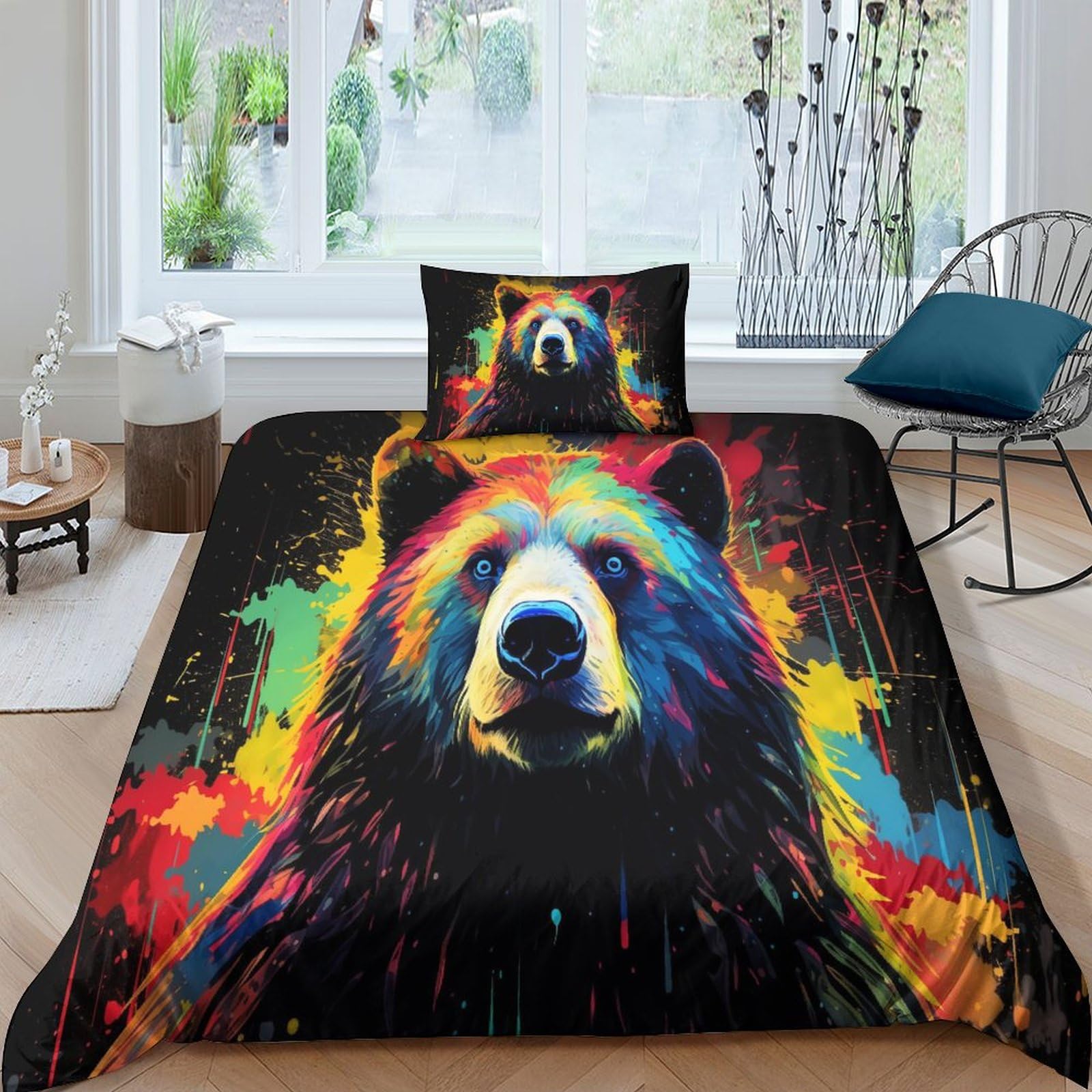 Housse de couette ours 3D pour chambre d'enfant parure de lit lit simple 135x200
