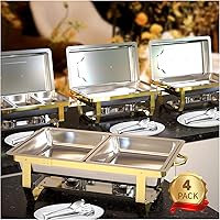 YLGJ&TIDY 4-Pack Semi-Gold Chafing Dishes Buffet Set, 7-Compartment Food Warmers for Parties & Catering