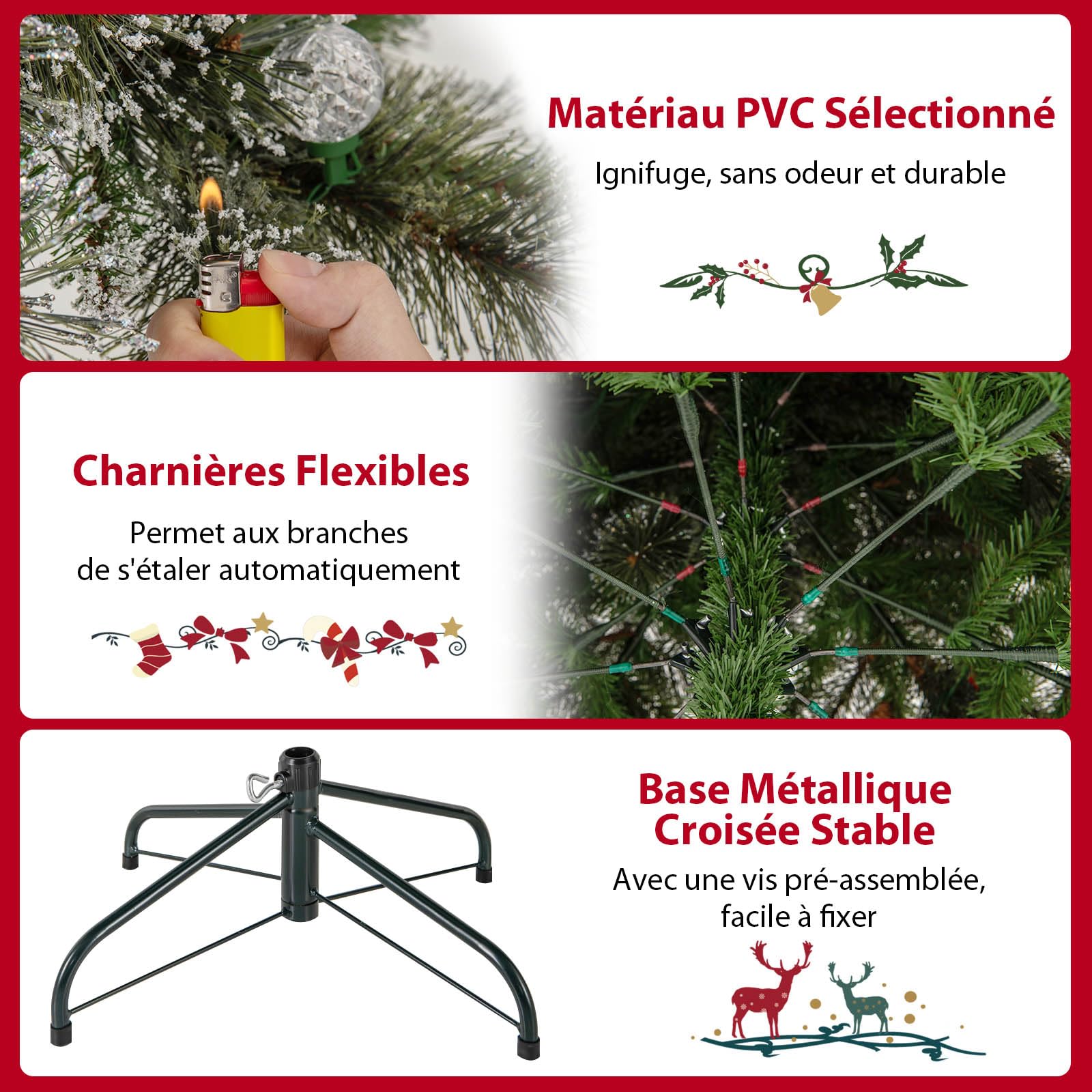 GYMAX Sapin de Noël Artificiel 150 cm Lumineux et Mannequin 2-en-1, avec Châle Blanc, Collier, 50 Lumières LED Blanc Chaud, 465 Branches et 36 Pommes de Pin, Décoration pour Magasin, Maison