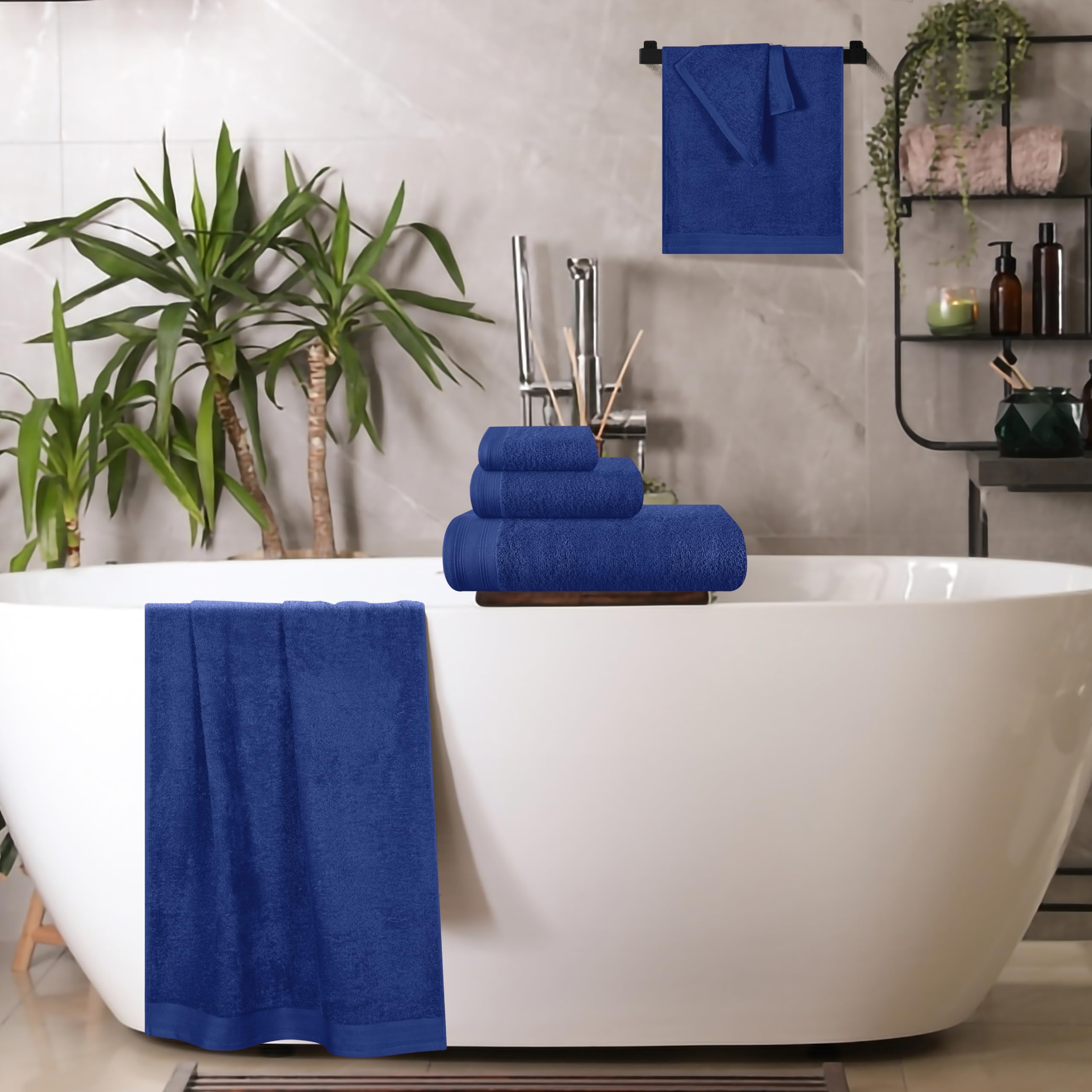 MALLONI Home Ultra-weiches 6er-Pack Baumwoll-Handtuch-Set, enthält 2 übergroße Badetücher 70 x 140 cm, 2 Handtücher 40 x 60 cm und 2 Waschbetten 30 x 30 cm, Marineblau