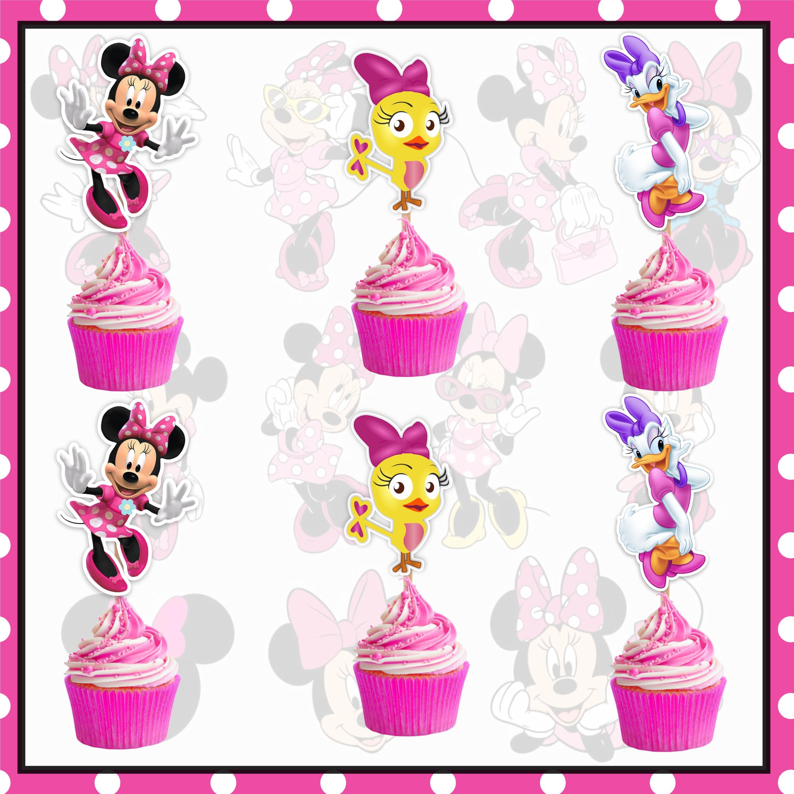 Mine Mouse Cupcake Topper Decorations Birthday Party – Mouse Ears Theme Cupcake Picks – Cupcake Toppers for Baby Shower, First Birthday,Themed Celebrations – Party Supplies - Dessert Table