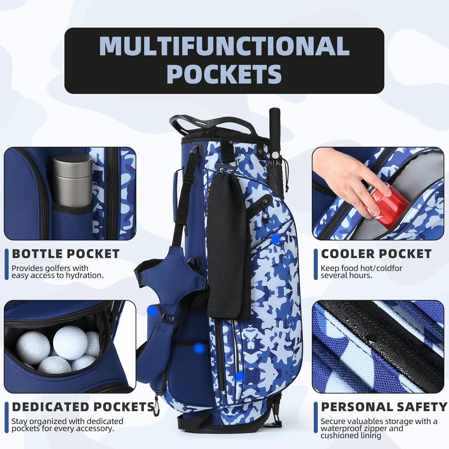 Mile High Life 14-Way Golf Stand Bag - Lightweight, Durable & Feature-Packed, with Multiple Pockets, Dual Strap and Rain Cover Hood, Premium Golf Bags for Men & Women