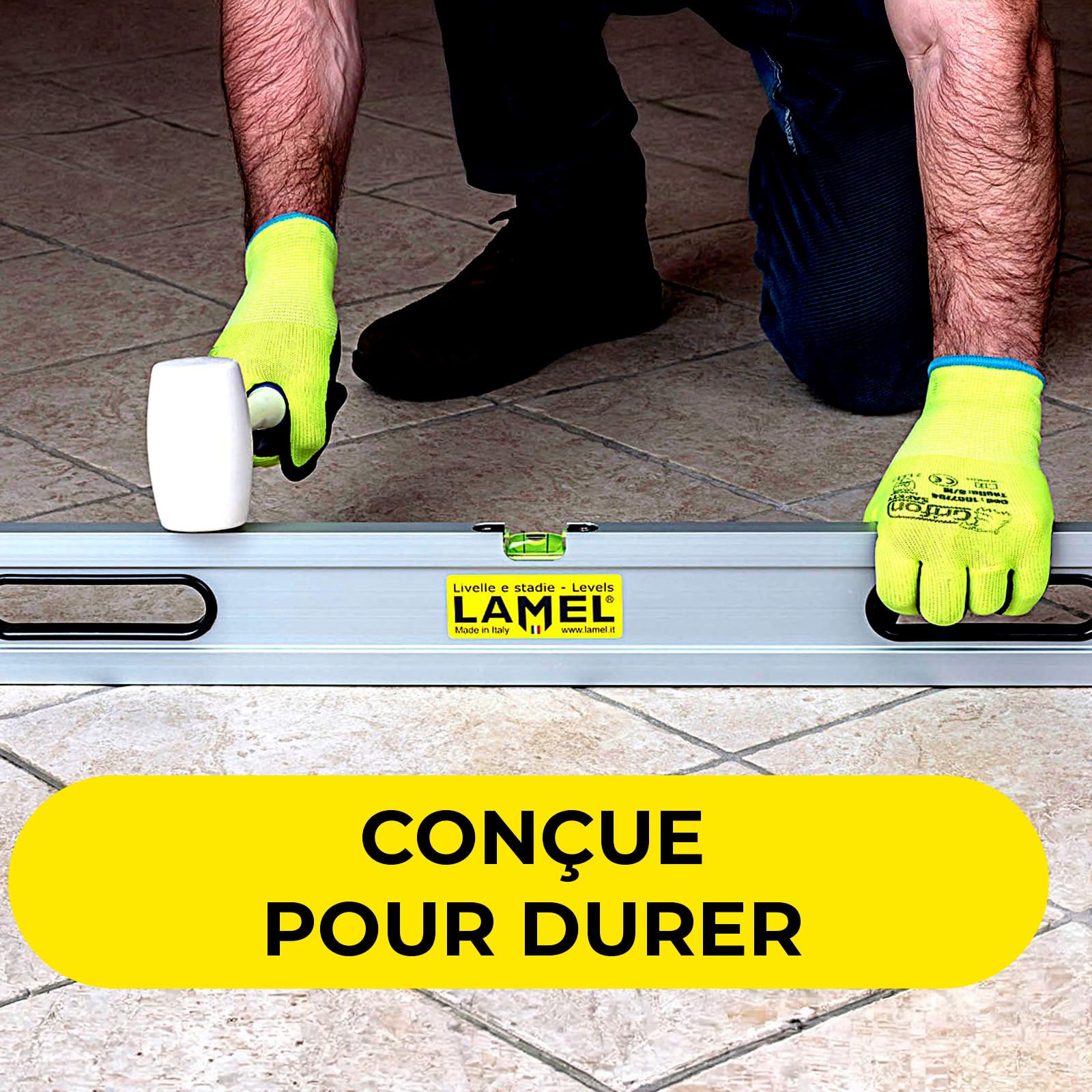 LAMEL Niveau règle 100 cm avec bulles et 2 poignées en aluminium anodizè, profil renforcé.