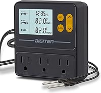 DIGITEN TTC-1003 Reptile Thermostat Timer: Day-Night Temp Control, 3 Outlets for Ball Pythons, Bearded Dragons, Fermentation