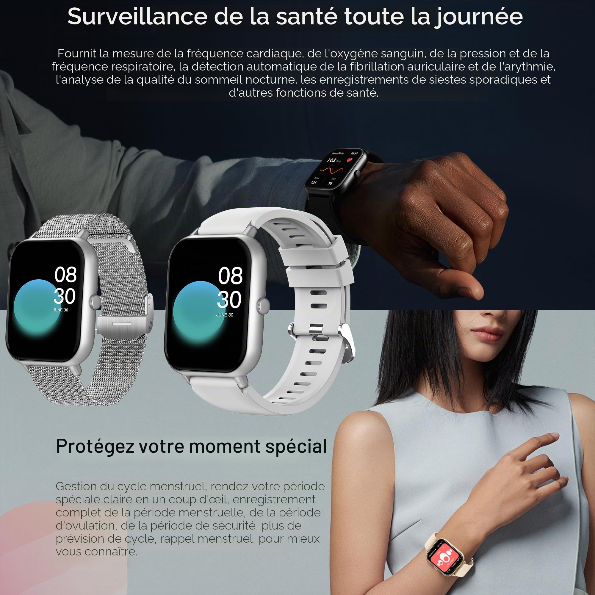 Montre Connectée Femme, 1.83" Smartwatch avec Appel Bluetooth 5.1/Numérotation, 123 Modes Sportifs, Cardiofrequencemètre, Podometre Moniteur de Sommeil, 5ATM Fitness Tracker pour Android iOS (Argent)