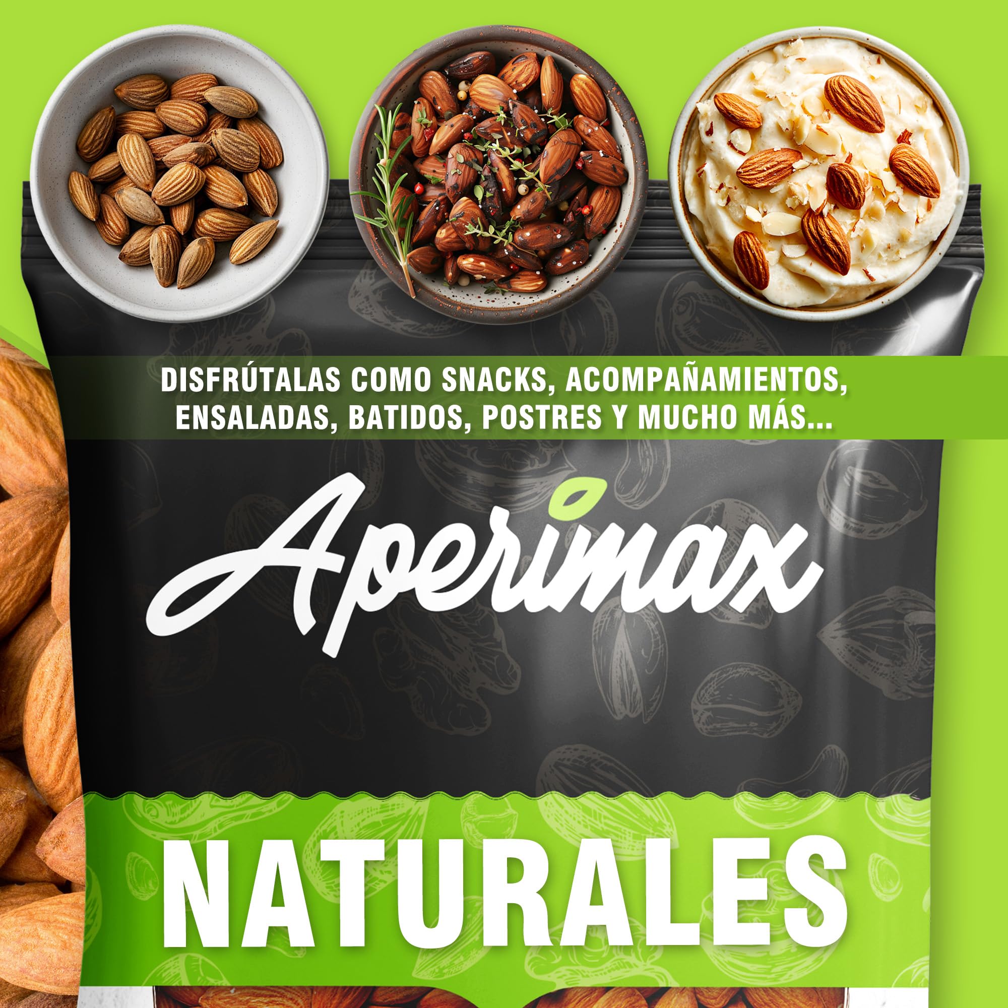 APERIMAX Almendras crudas naturales alto contenido en fibra Frutos secos sin gluten vegano
