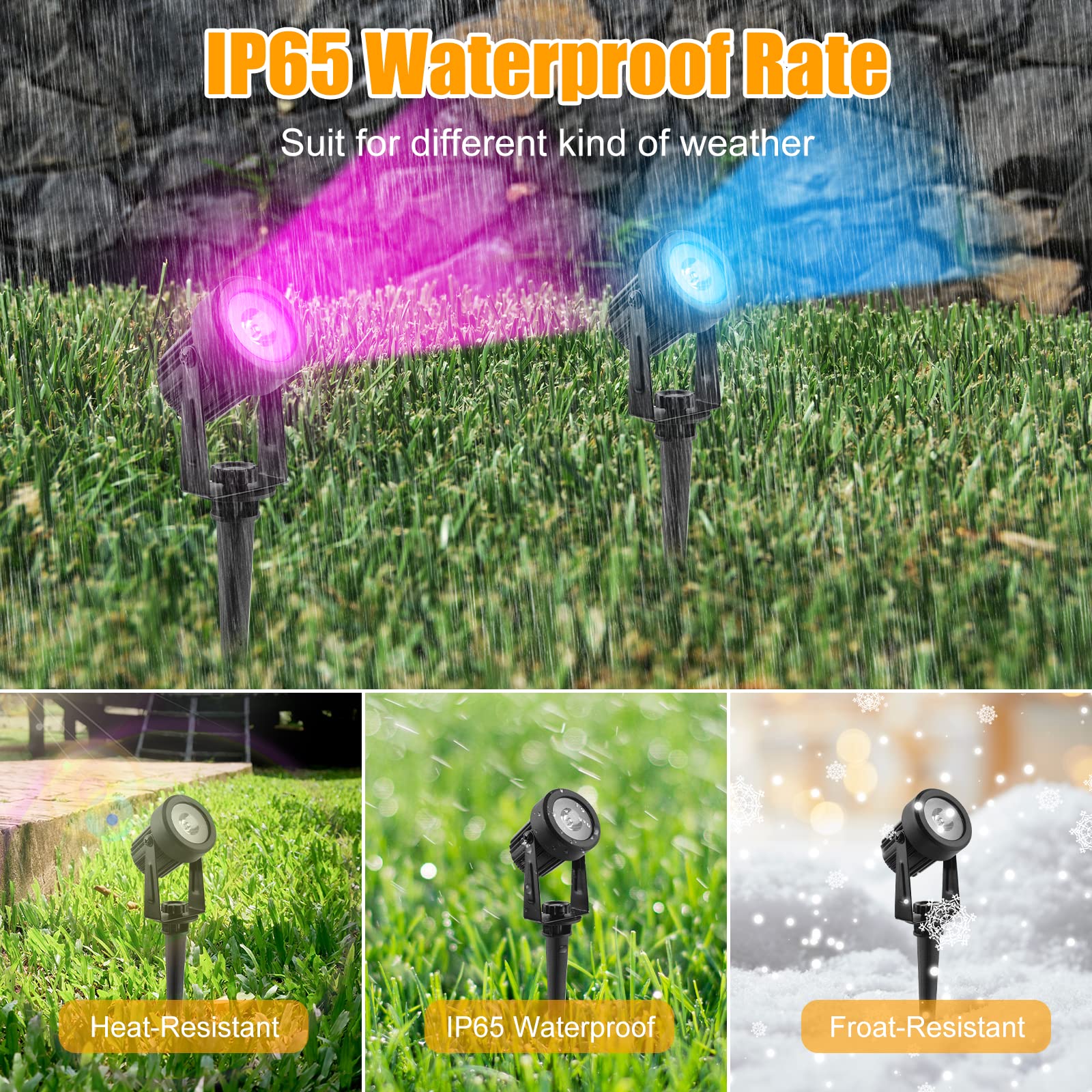 Focos Solares Para Exteriores, RGB Focos Solares de Color, Focos Solares para Jardín, IP65 Impermeables Lámpara Solar para Exteriores para Jardín, Patio, Césped, Camino 4 en 1