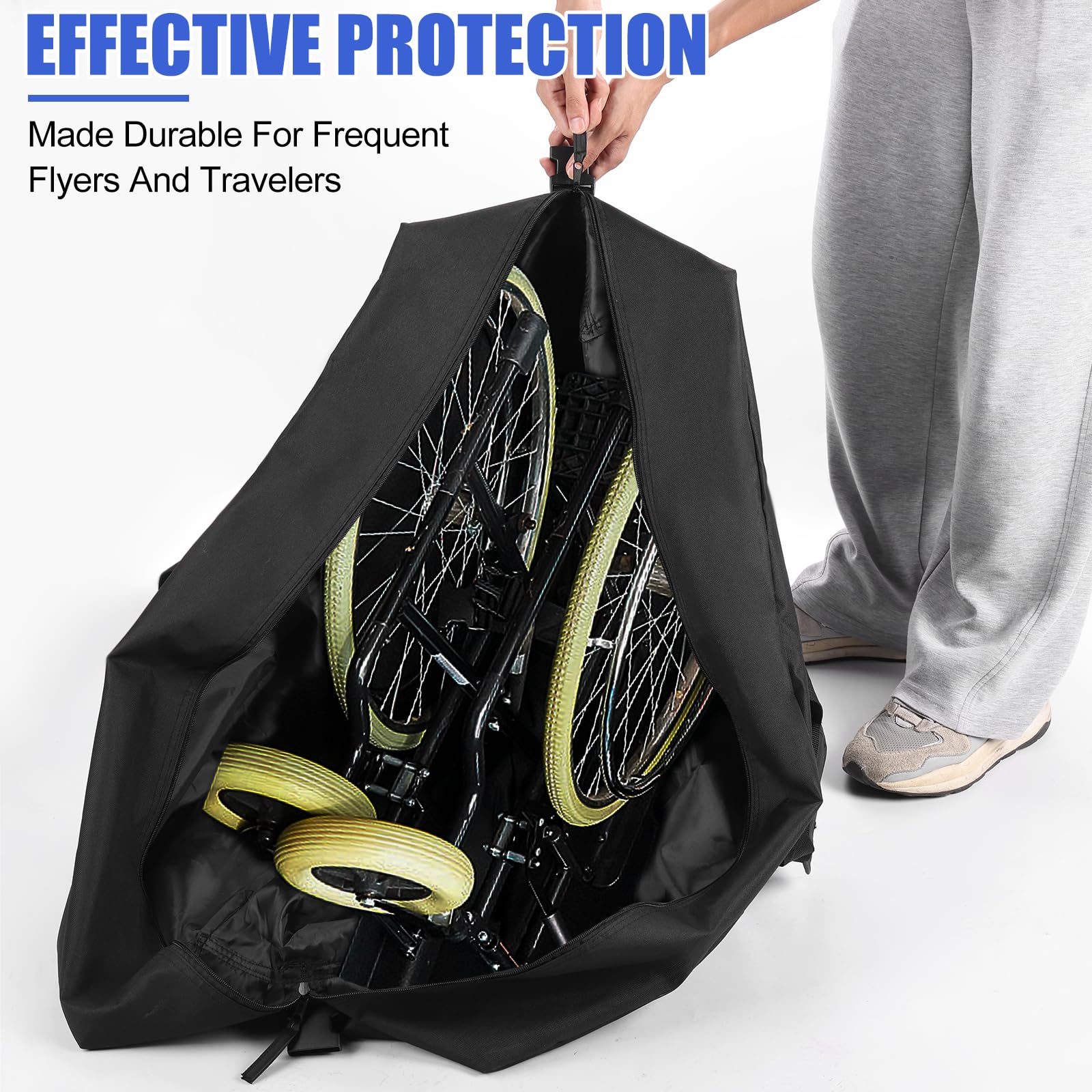 DOCEPERT Rollstuhl Transporttasche, extra große 840D-Rollstuhl-Reisetasche, Tragetasche mit gepolsterten Gurten für Faltbare Rollatoren, Transportstühle, Auto- und Flugzeugreisen gemäß 94x74x36cm