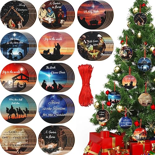 72 piezas de adorno navideño de madera de Jesús, decoración de Navidad cristiana, decoraciones de Navidad religiosas con cuerdas rojas para disponible en Yaxa Peru