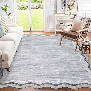 GarveeHome Scalloped Washable 5x7 Area Rugs for Living Room Modern Solid Rug for Bedroom Dining Room, Non Slip Scalloped Throw Rug with Rubber Backing, Soft Low Pile Dorm Nursery Carpet Grey 5x7