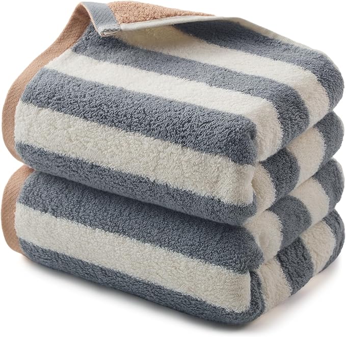 REDKISS Striped Hand Towels for Bathroom, Kitchen Decor, Guest Use, Ultra Soft and Highly Absorbent for Kids Adults, 100% Cotton, 12” x 28”, 3 Pack, Grey