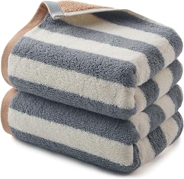 REDKISS Striped Hand Towels for Bathroom, Kitchen Decor, Guest Use, Kids & Adults, 100% Cotton, 12 x 28, 2 Pack