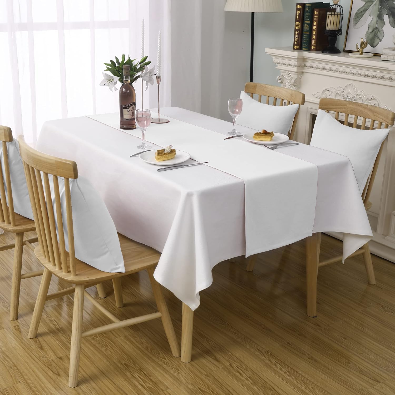 DUALIFE Pure White Table Runner 108 Inch Long 9 FT Farmhouse Style Decorativ Soft Fabric Cloth Runner for Inddor/Outdoor Wedding and Dinner Decor (14 x 108 Inches, White,2 Pieces)