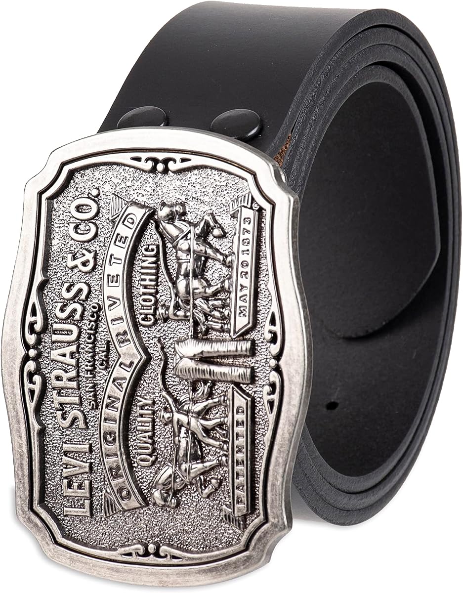 Levi's Cinturón vaquero de cuero para hombre con hebilla con placa extraíble, cinturón vaquero de estilo occidental para uso diario