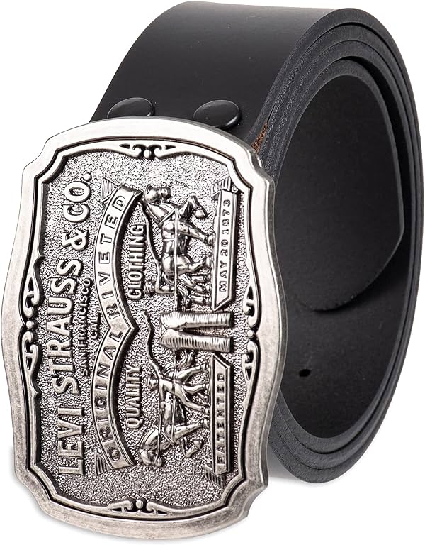 Cinturón de cuero para hombre Levi’s con hebilla de placa removible, estilo vaquero para uso diario