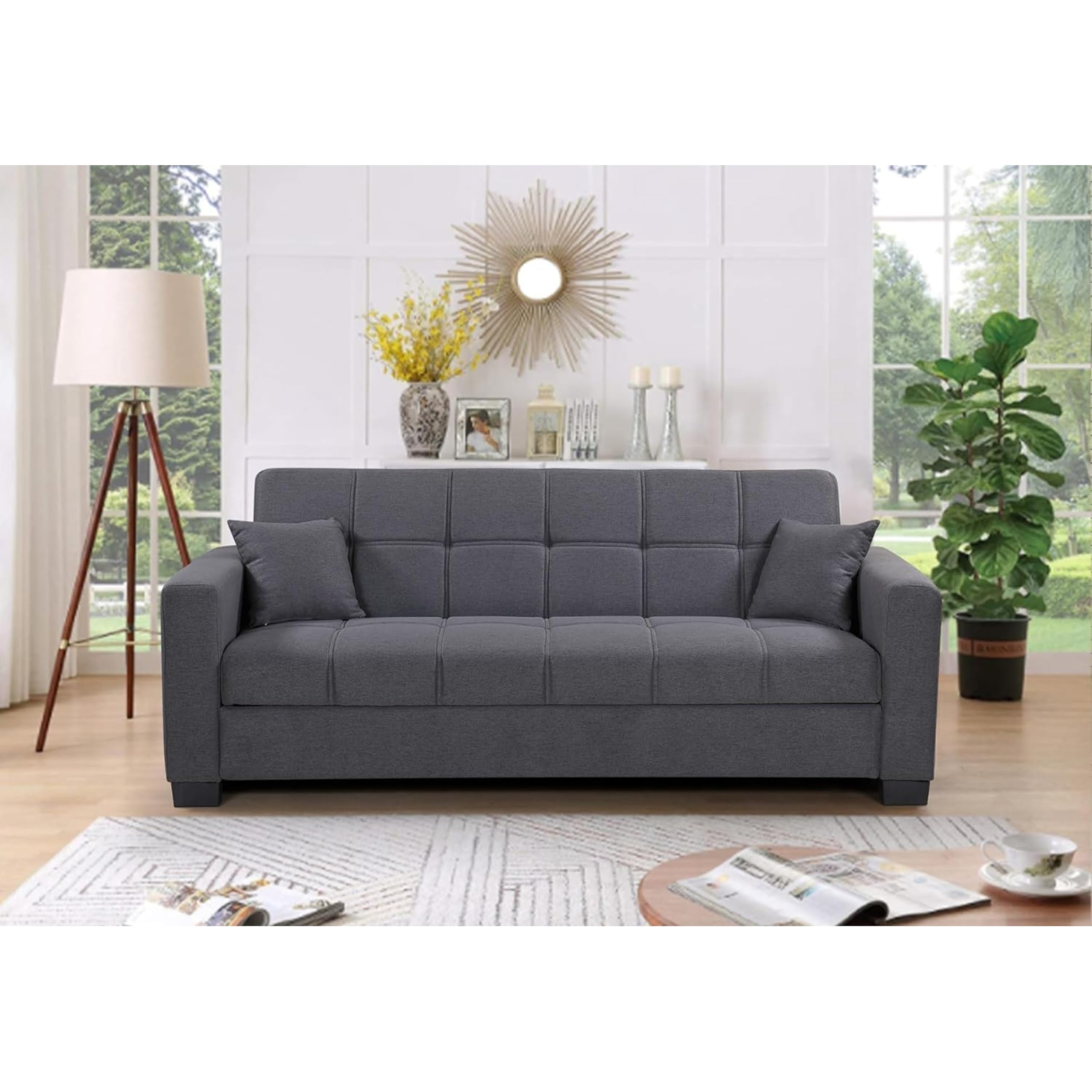 Karnak Alba Sofa Cum Bed I Sleeping Fabric Sofa I Three Seat Sofabed I Modern Design Living Room Sofa K-S399. (GREY, WITH ASSEMBLY)