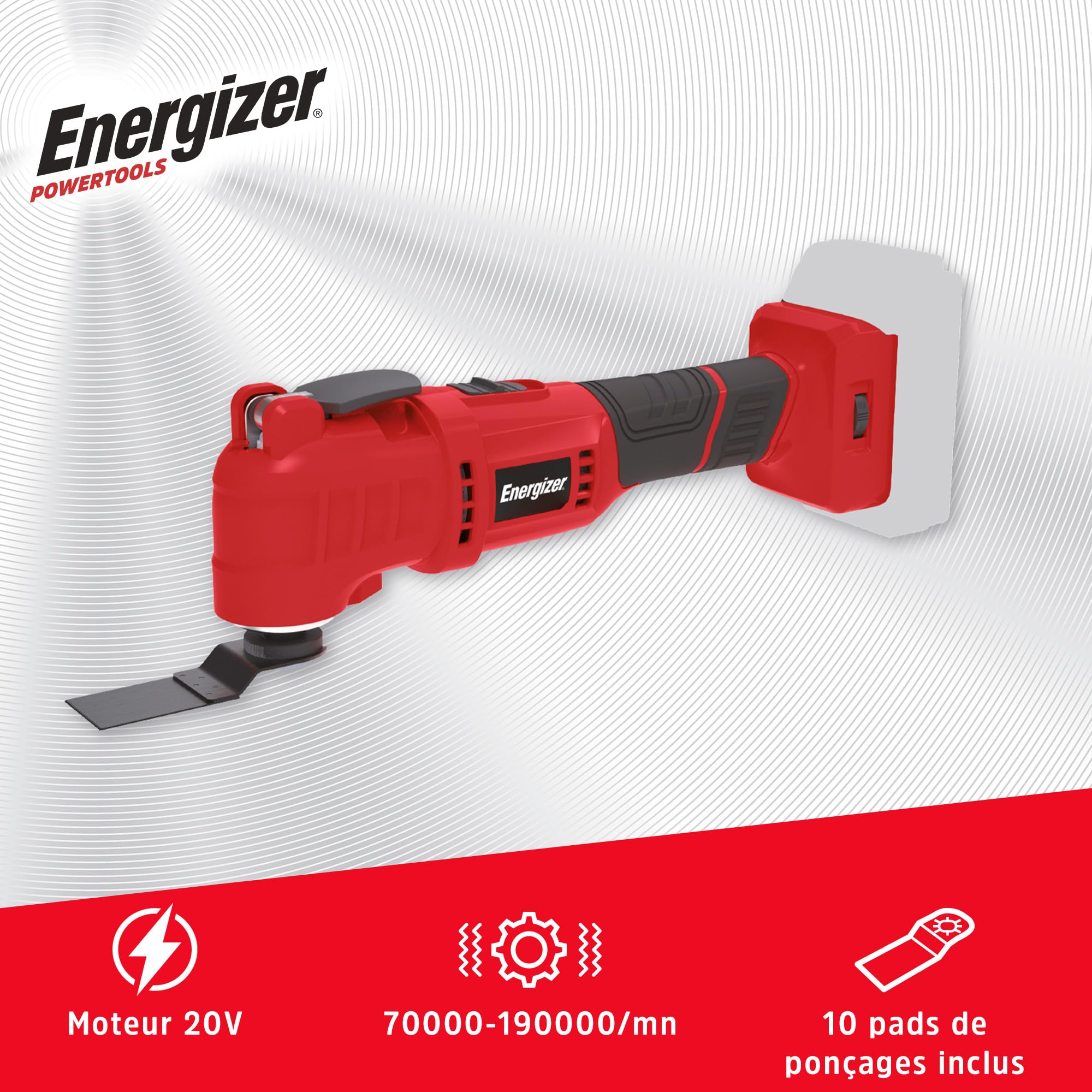 Energizer - Herramienta multifunción oscilante inalámbrica de 20 V, 6 velocidades 7000-19000 OPM, fijación universal de cambio rápido, batería de 20 V y cargador incluido