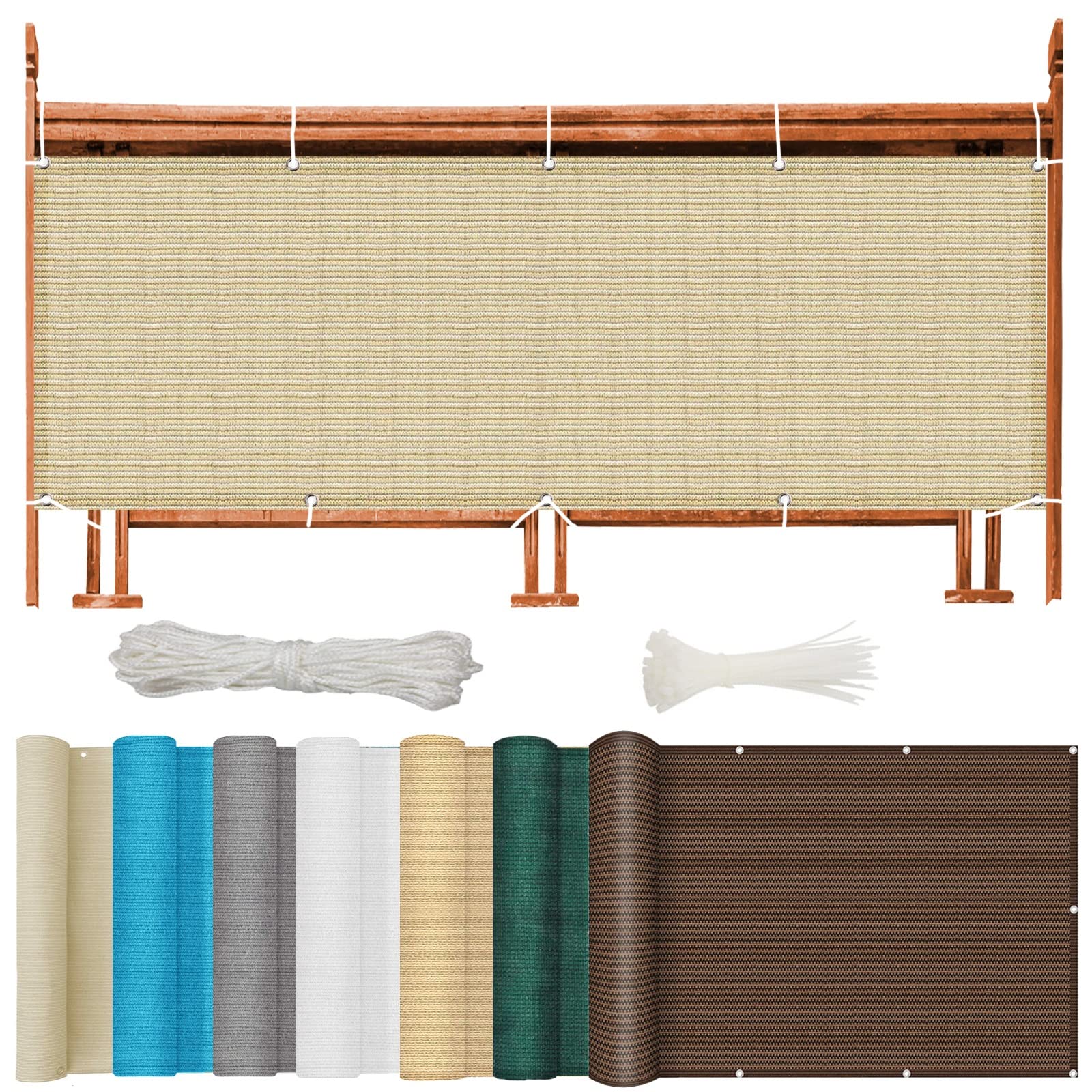NINGBAI Balcony Privacy Protective Screens 75 x 250 cm Porch Sun Shade, Windbreak Sun Shelter, Breaker Fencing Screening anti-peeping, windproof, anti-ultraviolet for Balcony Pools, Cream Color