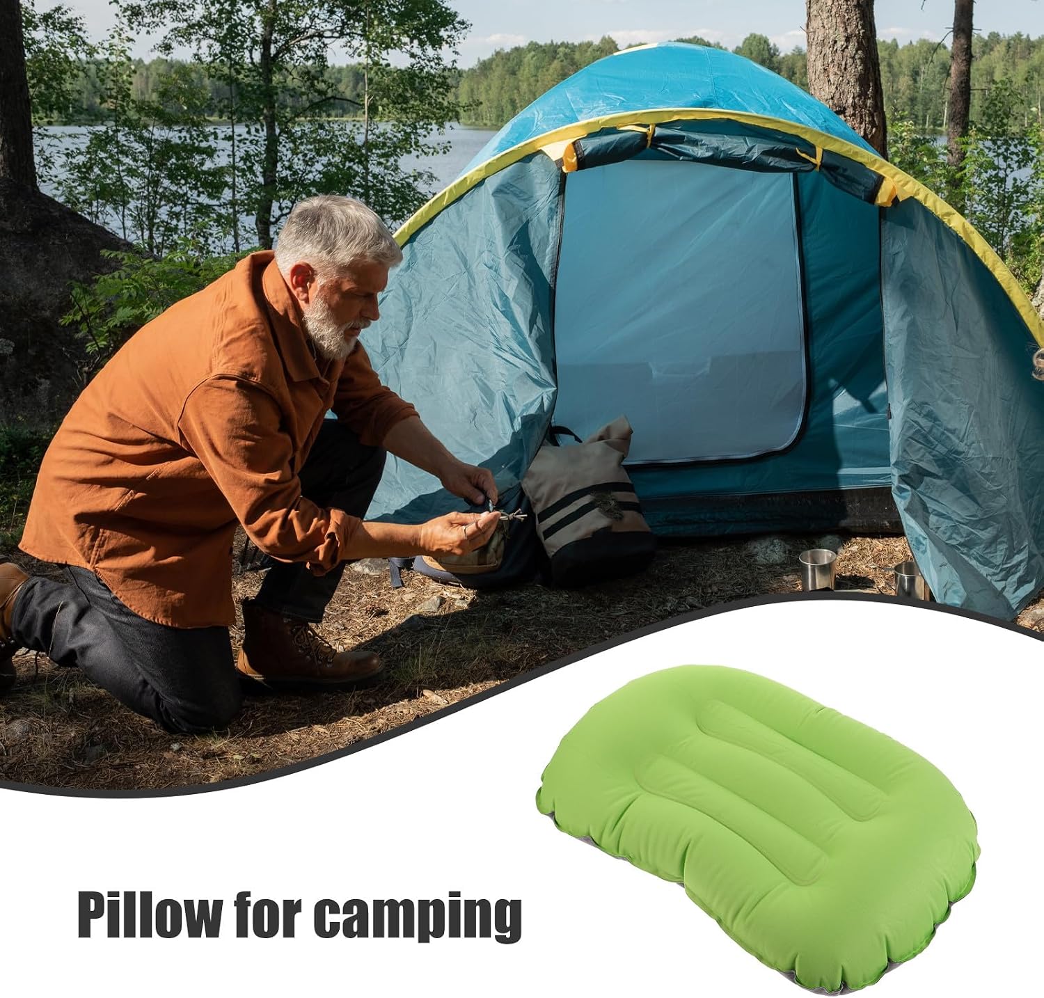 Alasum Inflatable Camping Pillow Portable Small Ergonomic Neck and Lumbar Support Pillow Lightweight Compressible Outdoor Travel Resting Cushion for Hiking and Backpacking
