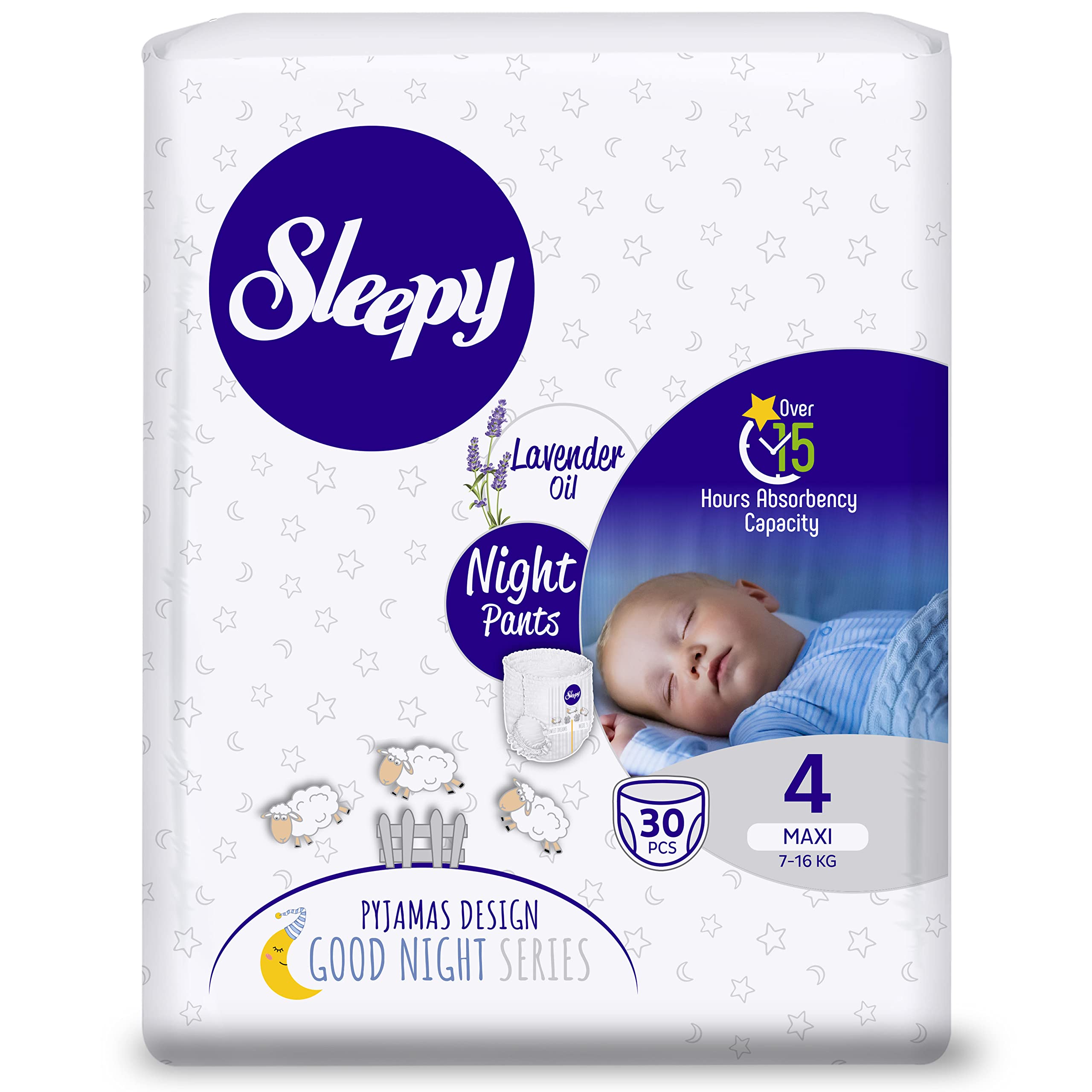 Overnight Slip-On Diaper Pants for Swaddler Babies -Disposable Leakproof Nappy Pants for Maximum 15hr Protection and Dry Night - Size 4 Maxi (15-35 Lbs, 30 Count)