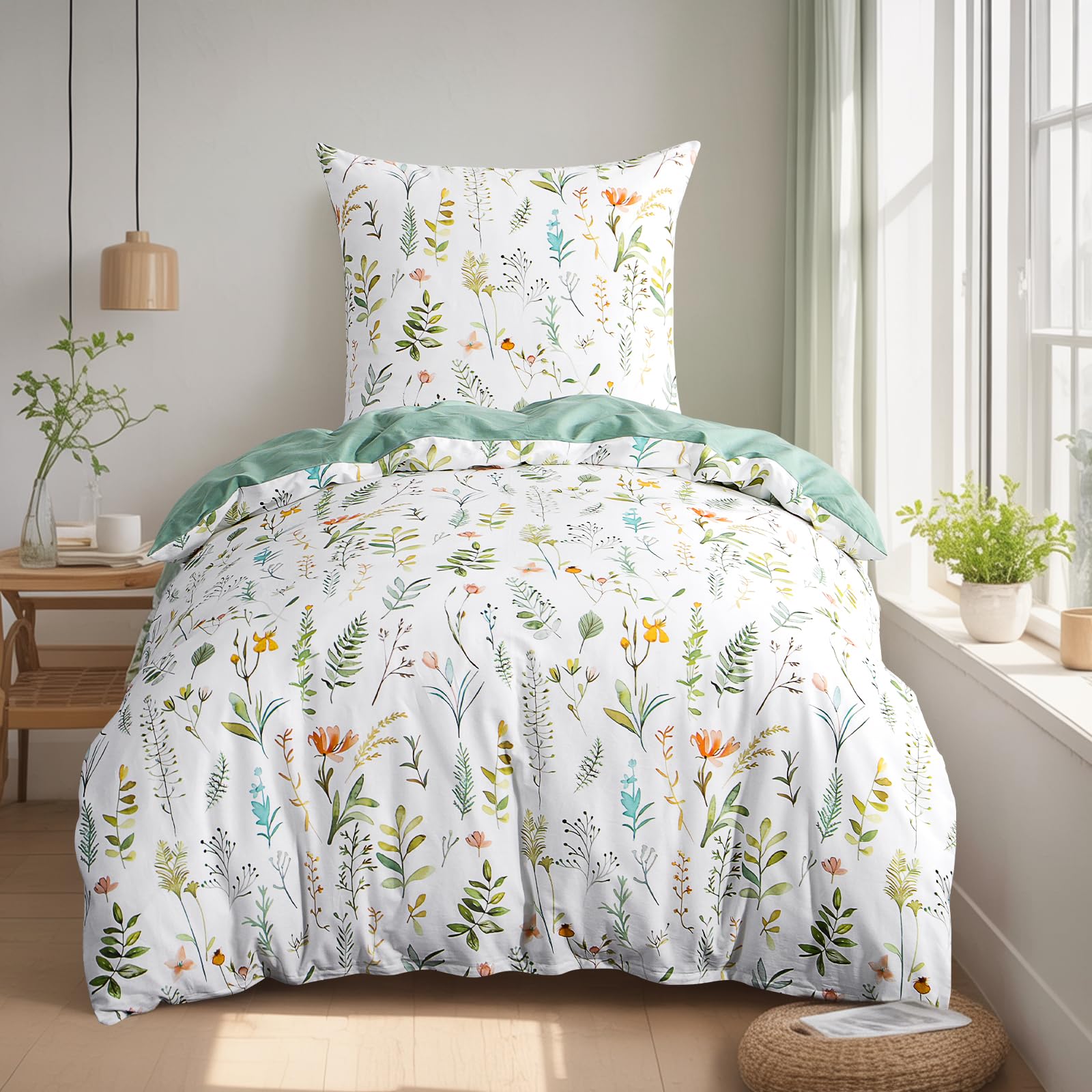 RUIKASI Bettwäsche 155x220 Baumwolle 2teilig - Baumwollbettwäsche 155 x 250 2tlg mit Blumen, Bettbezug Set 2 teilig Cotton mit Reißverschluss