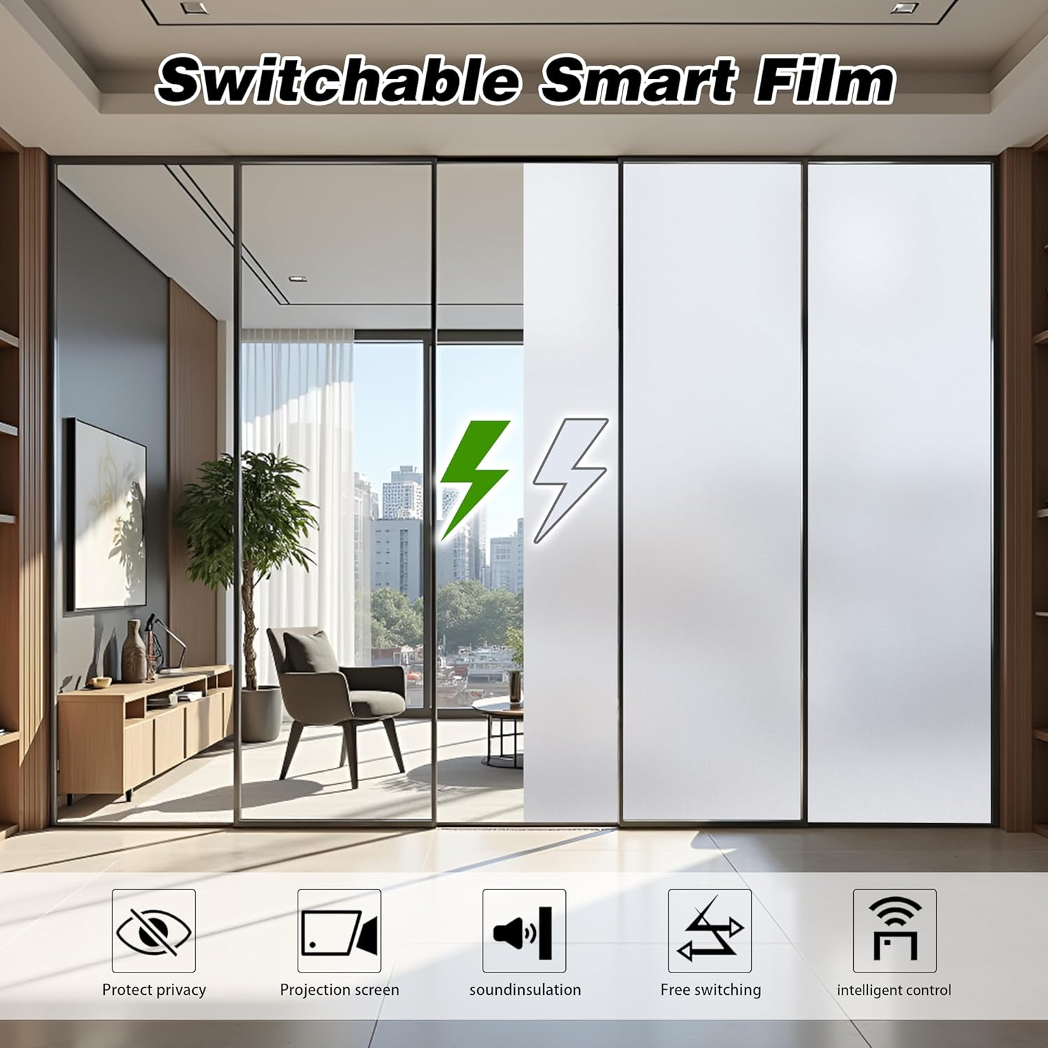 PDLC Switchable Smart Window Film, Electric Privacy Glass Film Clear to Opaque, Smart Tint Film for Home Office, Sliding Doors, Windows and Glass Partitions (W20*L27.5)