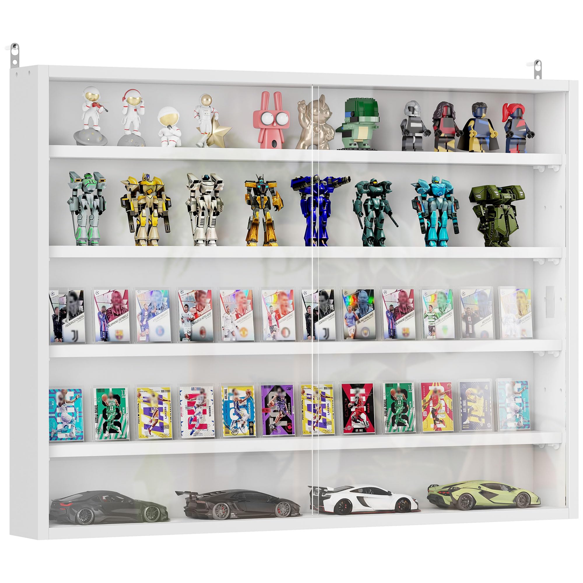 HOMCOM Vitrine pour Collection vitrine Murale 80 x 9,​5 x 60 cm avec 4 étagères réglables en Hauteur et 2 Portes coulissantes en Verre, pour Collection de Figurines et Voitures Miniatures, Blanc
