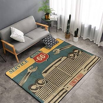 Amazon | 西海岸 アメ車 ルート66 車庫 クラシック ラグ