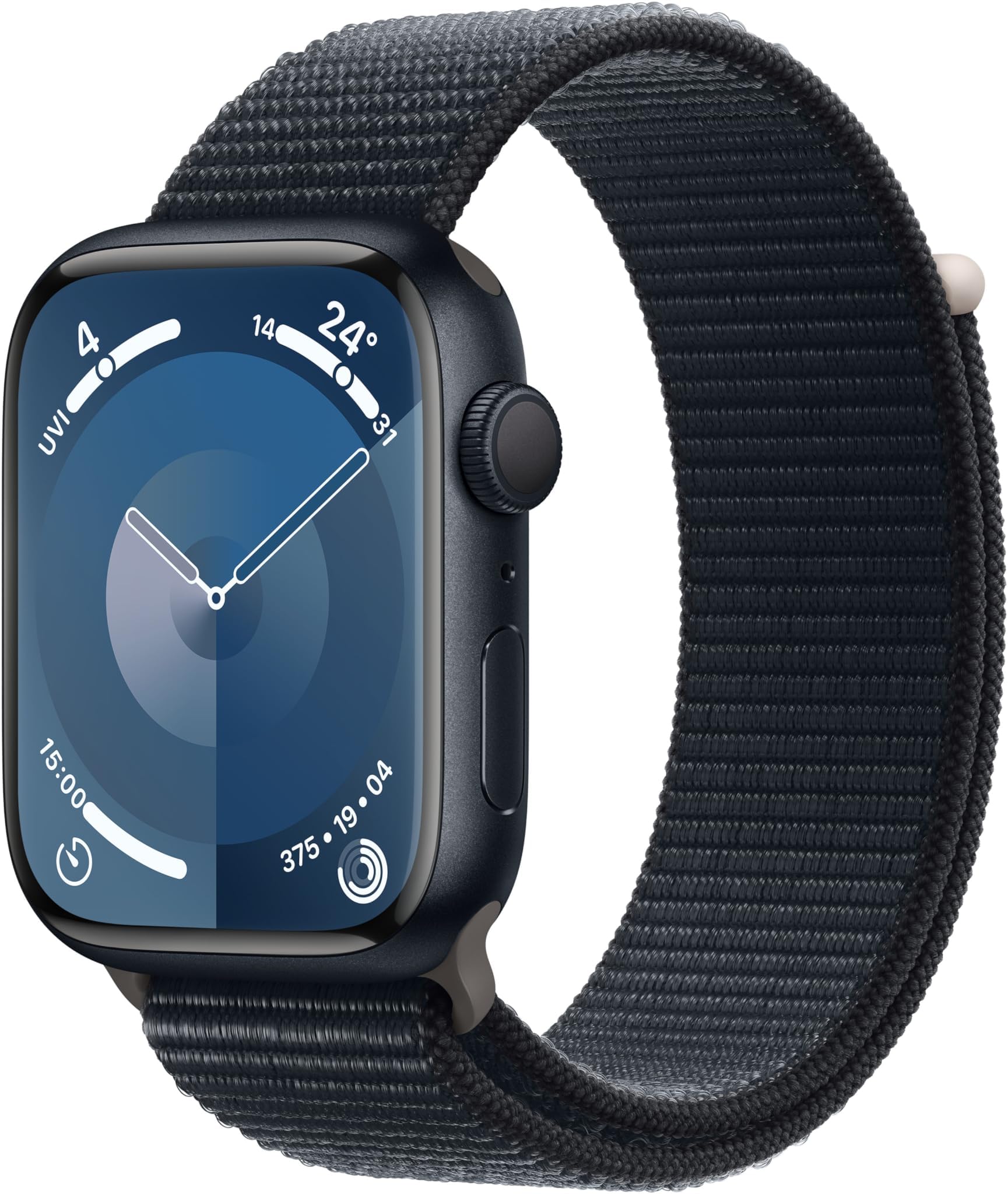 AppleWatch Series 9 [GPS 41mm] Smartwatch with Midnight Aluminum Case with Midnight Sport Loop One Size. Fitness Tracker, Blood Oxygen & ECG Apps, Always-On Retina Display, Water Resistant