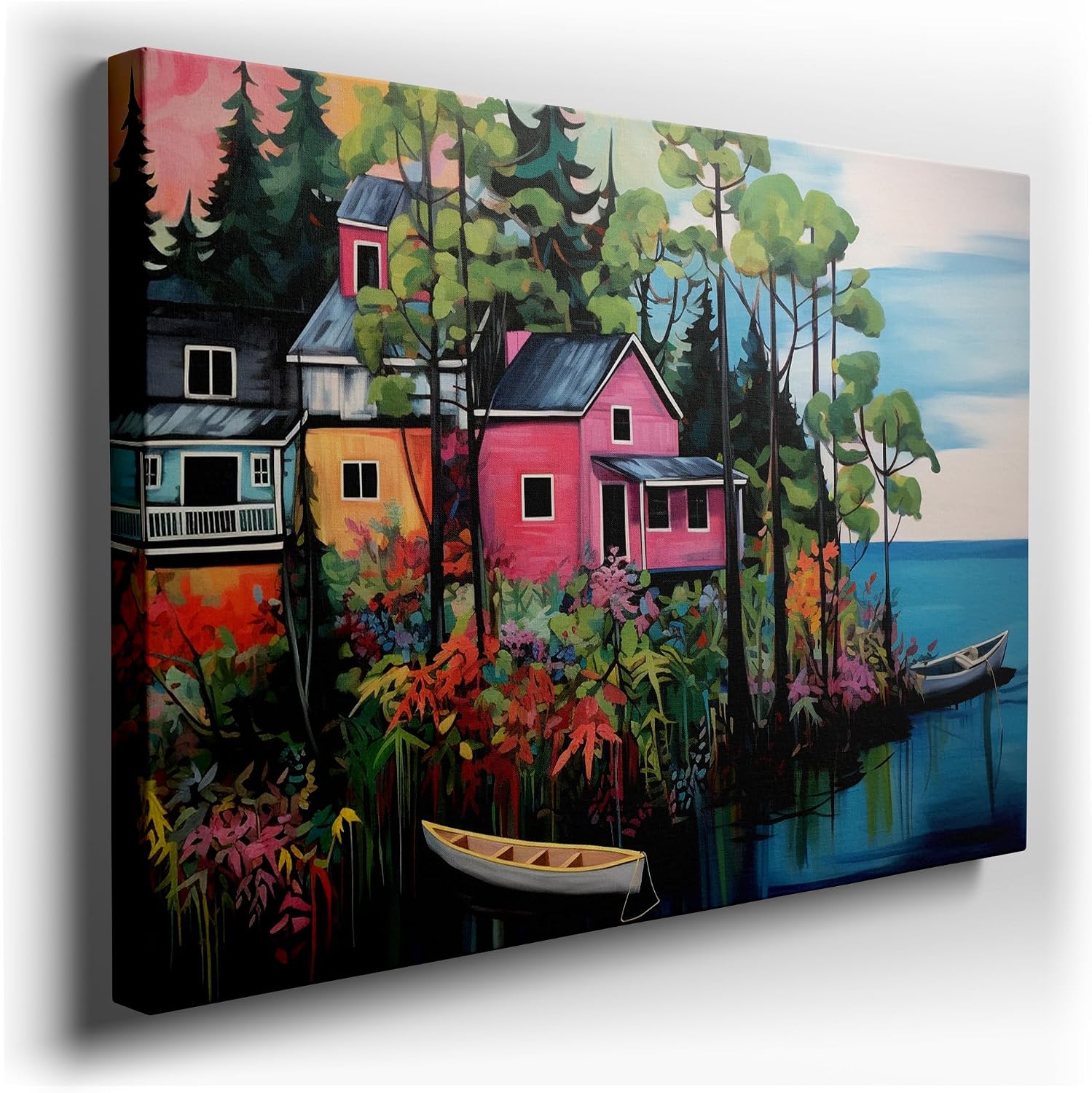 Canvas for Living room. Tranquil Hues of Serenity: A Vivid Waterscape Oasis, 27 x 18 inch Canvas Wall Art - Ready to Hang