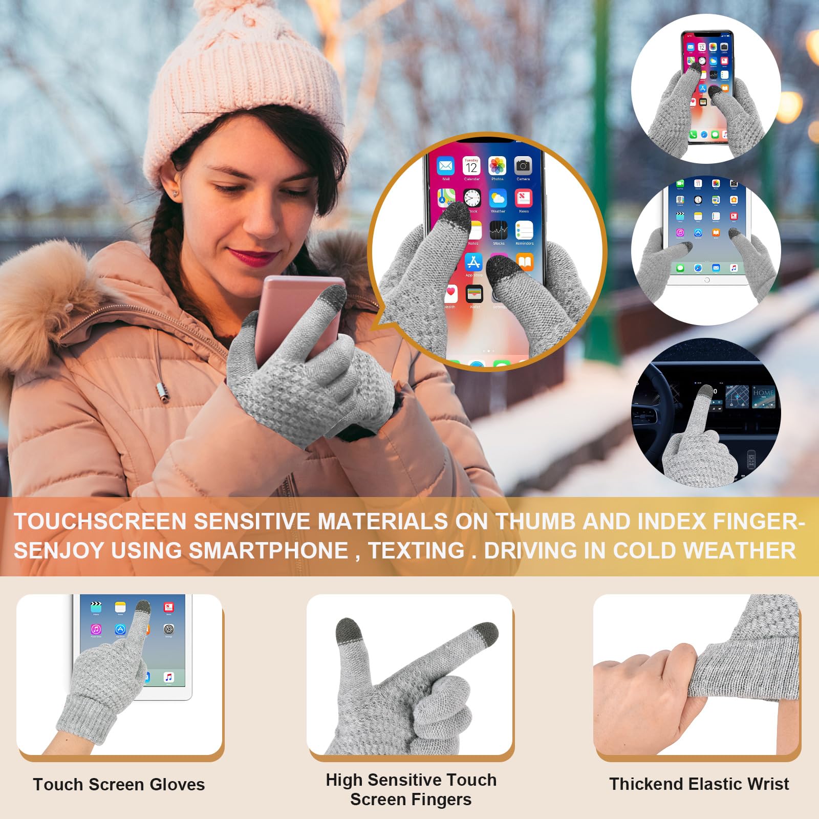 Tuopuda Cappello Sciarpa e Guanti Touch Screen Donna Invernali Berretto in Maglia Beanie Collo della Ciarpa 5 Pezzi Beanie Hat Scaldacollo Calzini Ispessiti Paraorecchie Earmuffs di peluche