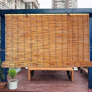 Natural Bamboo Blinds Roll-up Bamboo Shade for Windows 24"x48" 34"x60" 66"x72" Cordless Bamboo Curtain Patio Porch Gazebo Roller Shades Blackout Roman Blinds Size 64" W x 48" H