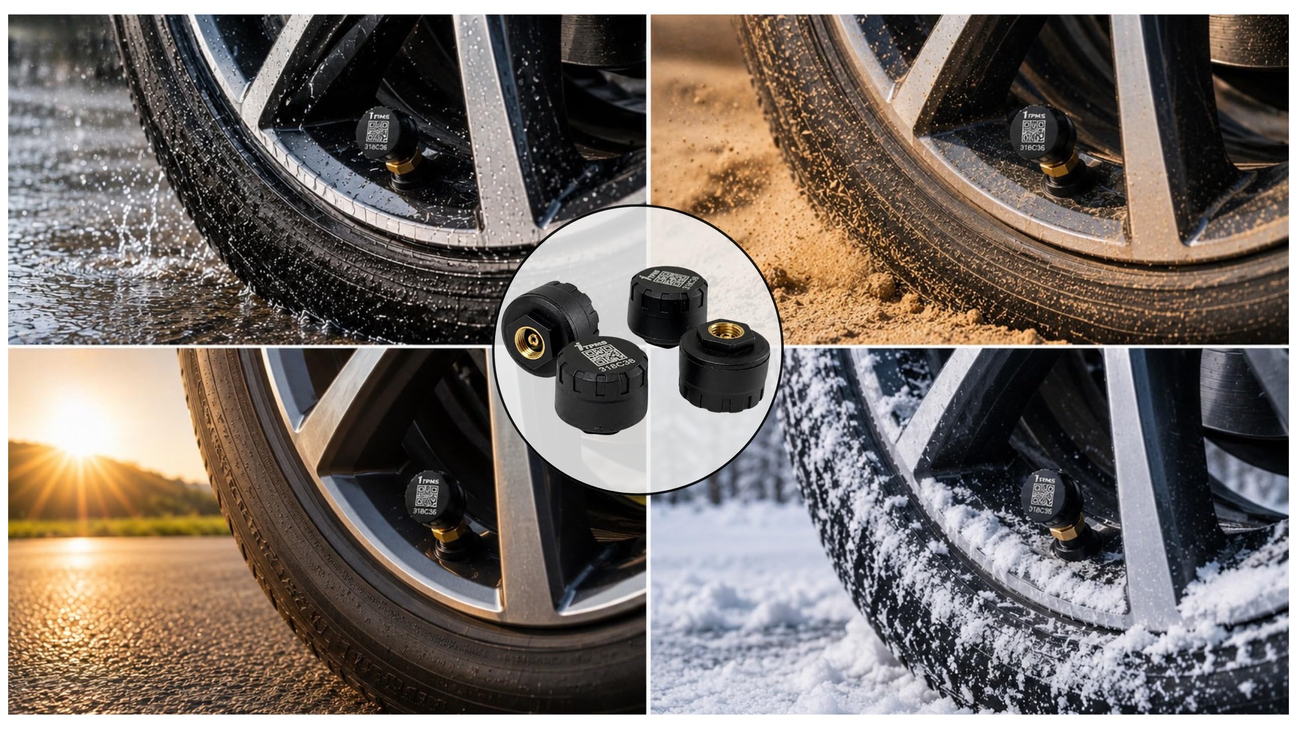 UNIWERSALNE 4 Czujniki TPMS do samochodu osobowego, SUV-a, auta 4x4, vana, pick-upa i kampera – bezprzewodowy monitoring ciśnienia i temperatury opon przez Bluetooth