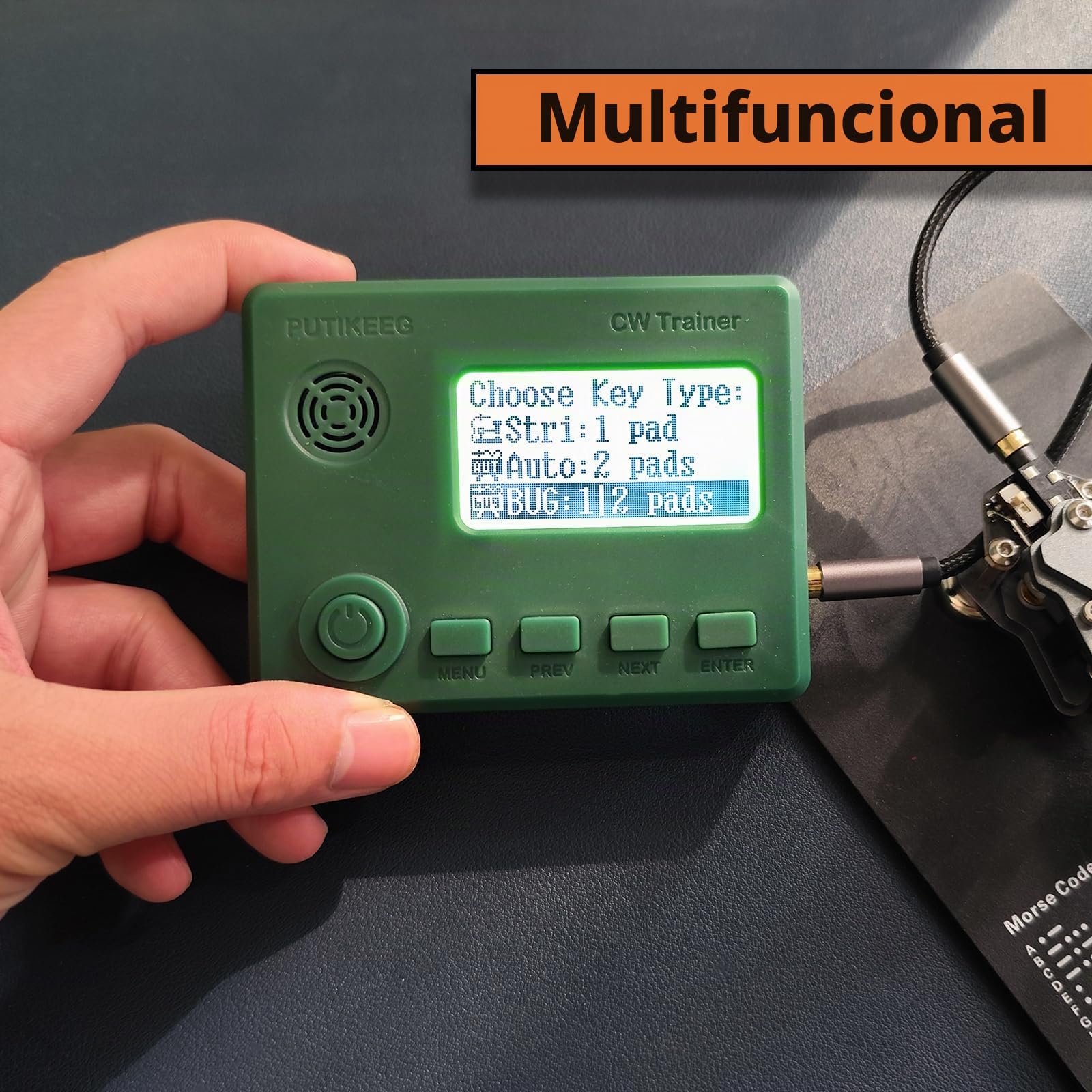 Mini CW Trainer - Entrenador de código morse con pantalla, código Moore-Simo Gales, llave de telégrafo y coche, radio CW para práctica de telégrafo (verde)