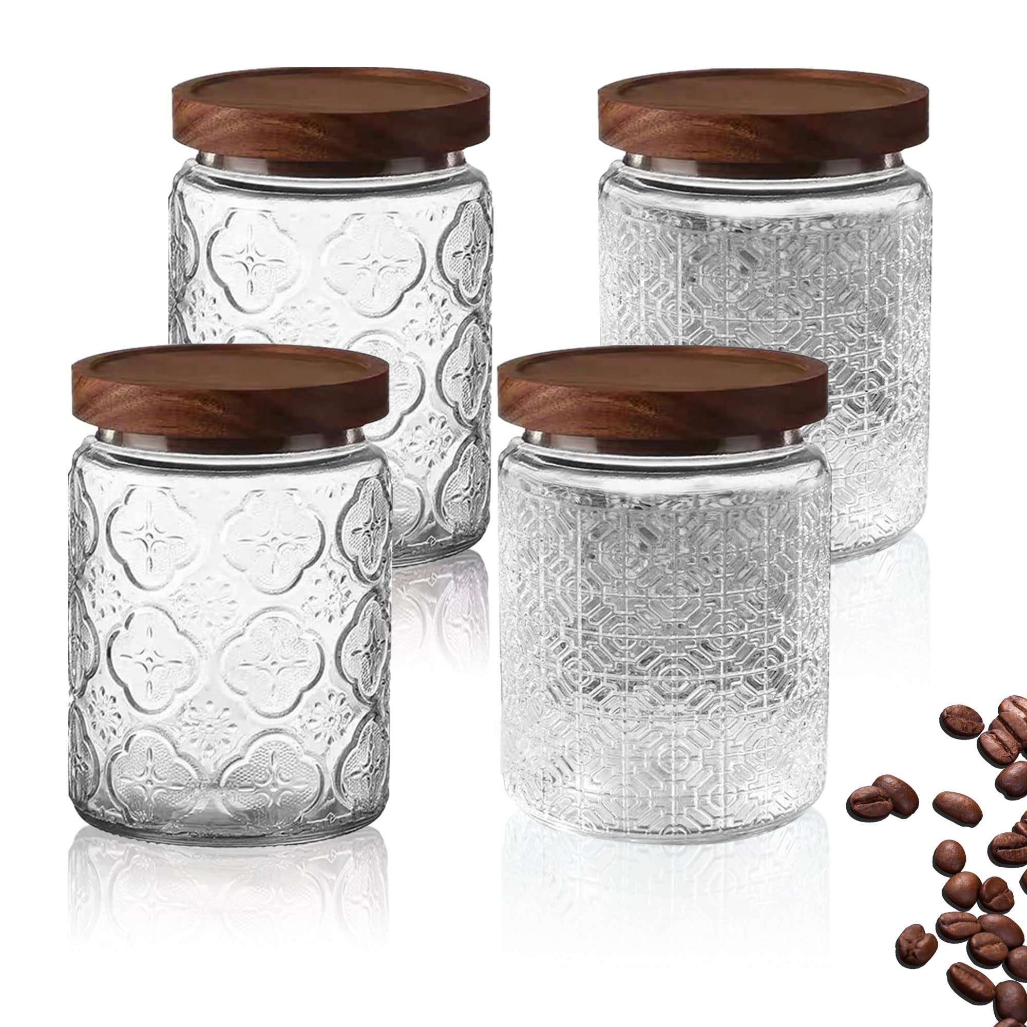 Juego de 4 tarros de cristal con tapa, 700 ml, grandes, herméticos con tapa, tarros de almacenamiento herméticos para alimentos, harina, legumbres (grandes)
