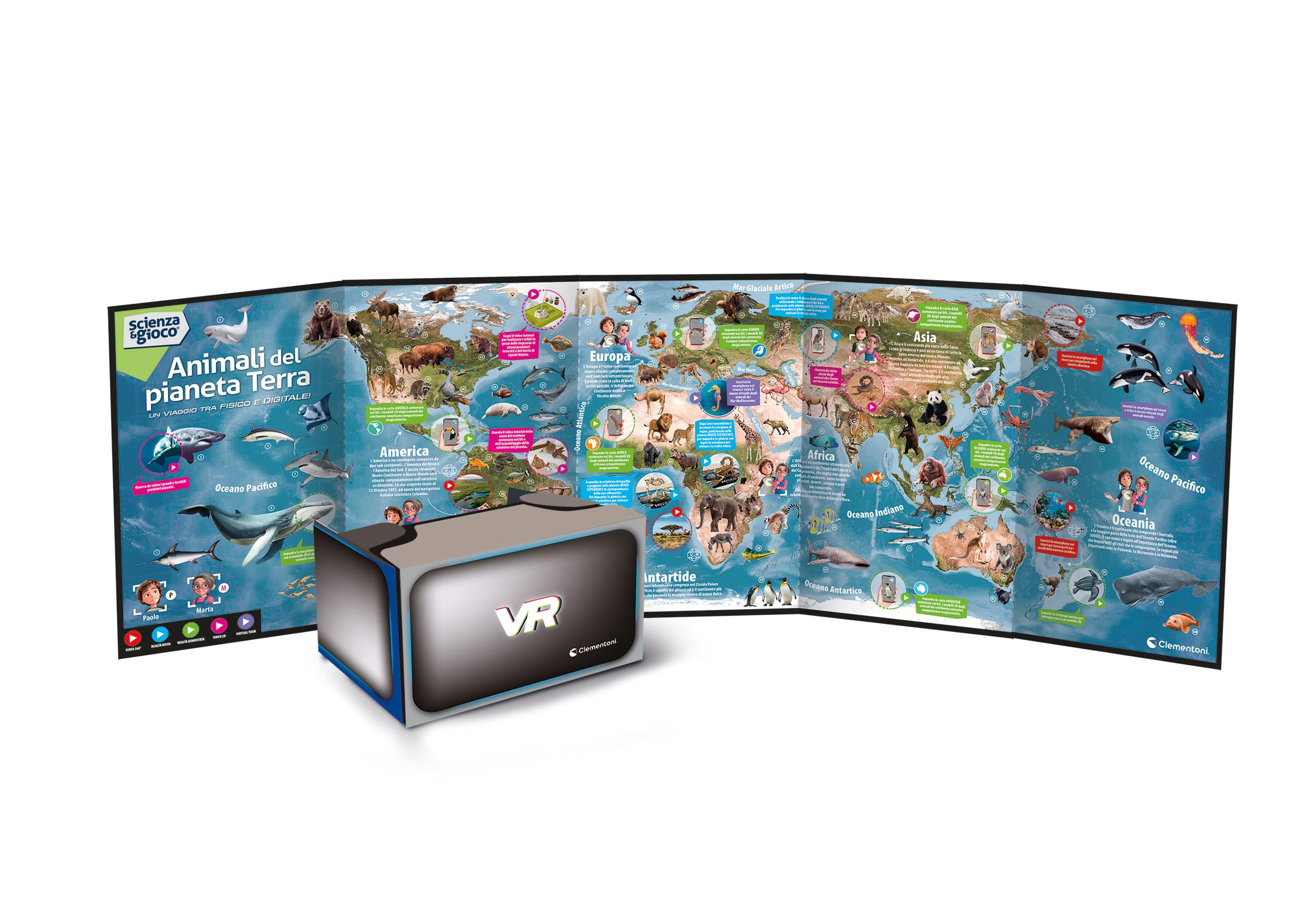 Clementoni - Coffret Scientifique : Les Animaux dès 8 Ans - Expérience à réaliser - Inclus Moules + Peinture + Figurines + 30 Cartes et Un Casque VR - Jeux Éducatif - Fabriqué en Italie