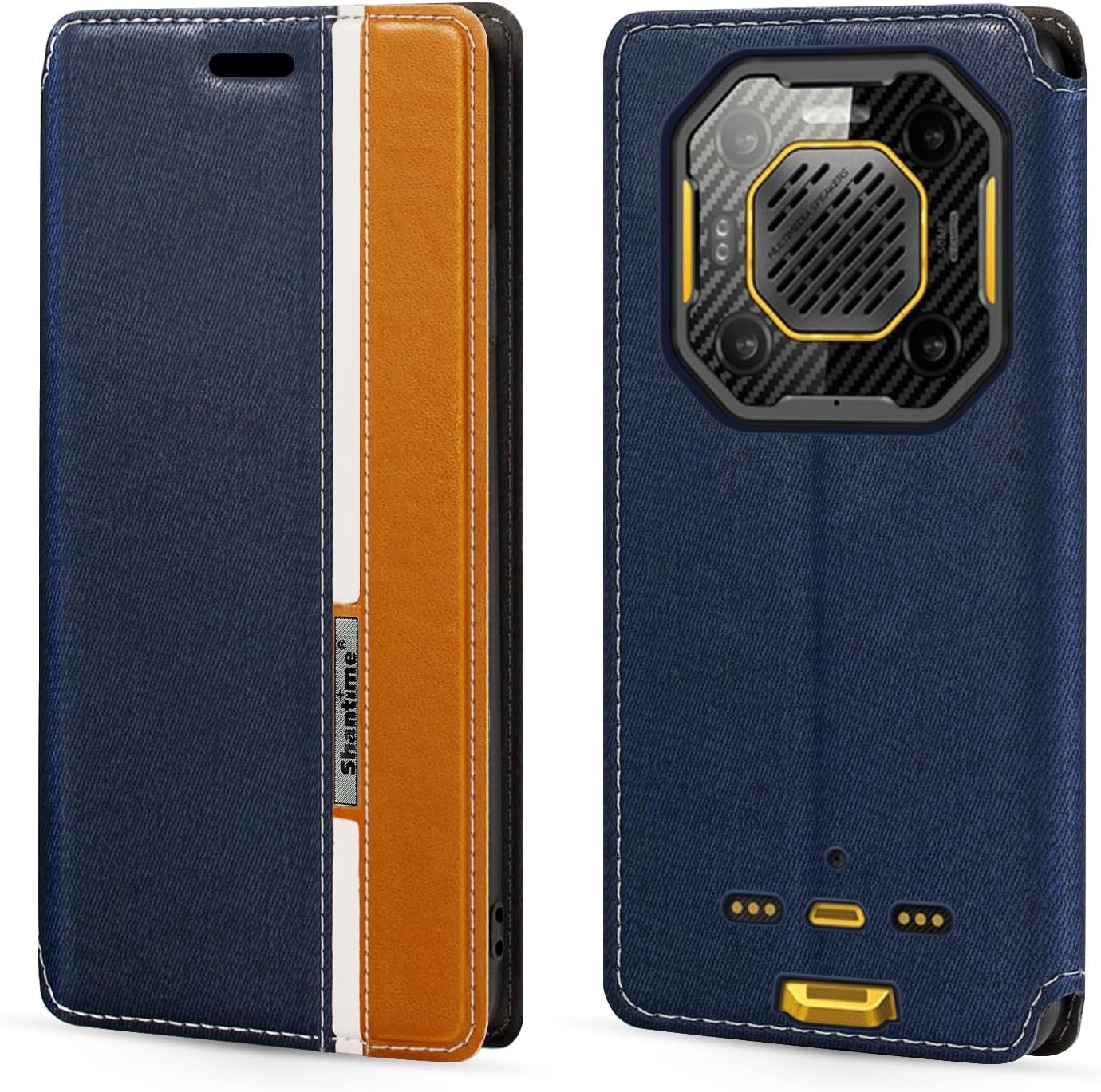 Colorblock Invisible Magnetic PU Leather Flip Case Compatible with Ulefone Armor 26 Ultra, Stylish Wallet Cover with Full Protection and Slim Design (Blue)