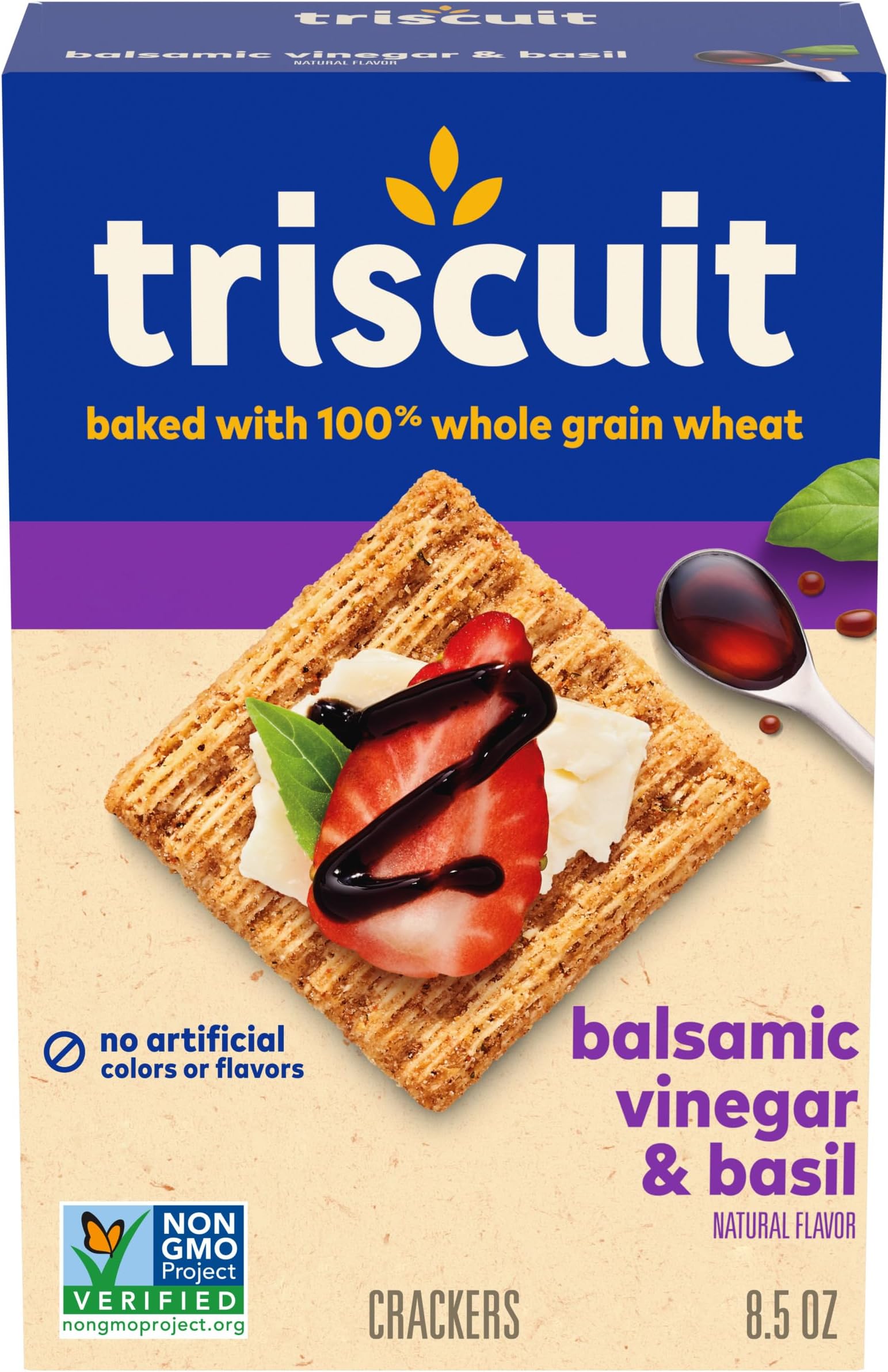 Triscuit Balsamic Vinegar & Basil Whole Grain Wheat Crackers, Lunch Snacks, Snack Crackers, 8.5 oz