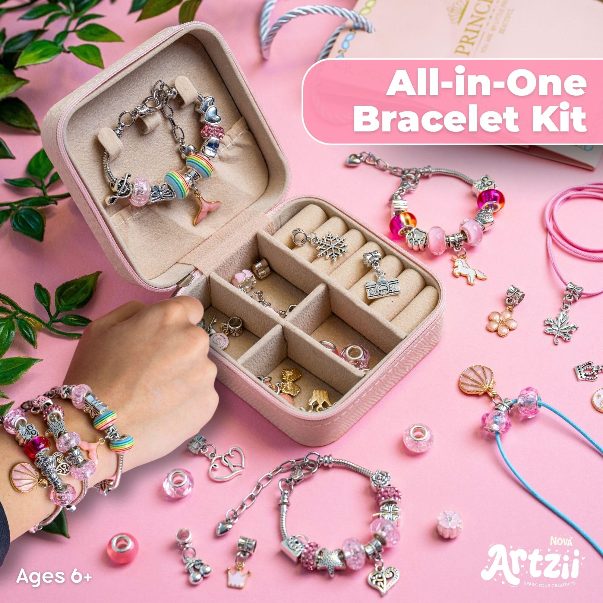 ARTZII Kit per la creazione di braccialetti tutto in uno per bambini, gioielli da principessa, ciondoli per bracciali, perline per braccialetti kit artigianali, accessori divertenti e facili per la