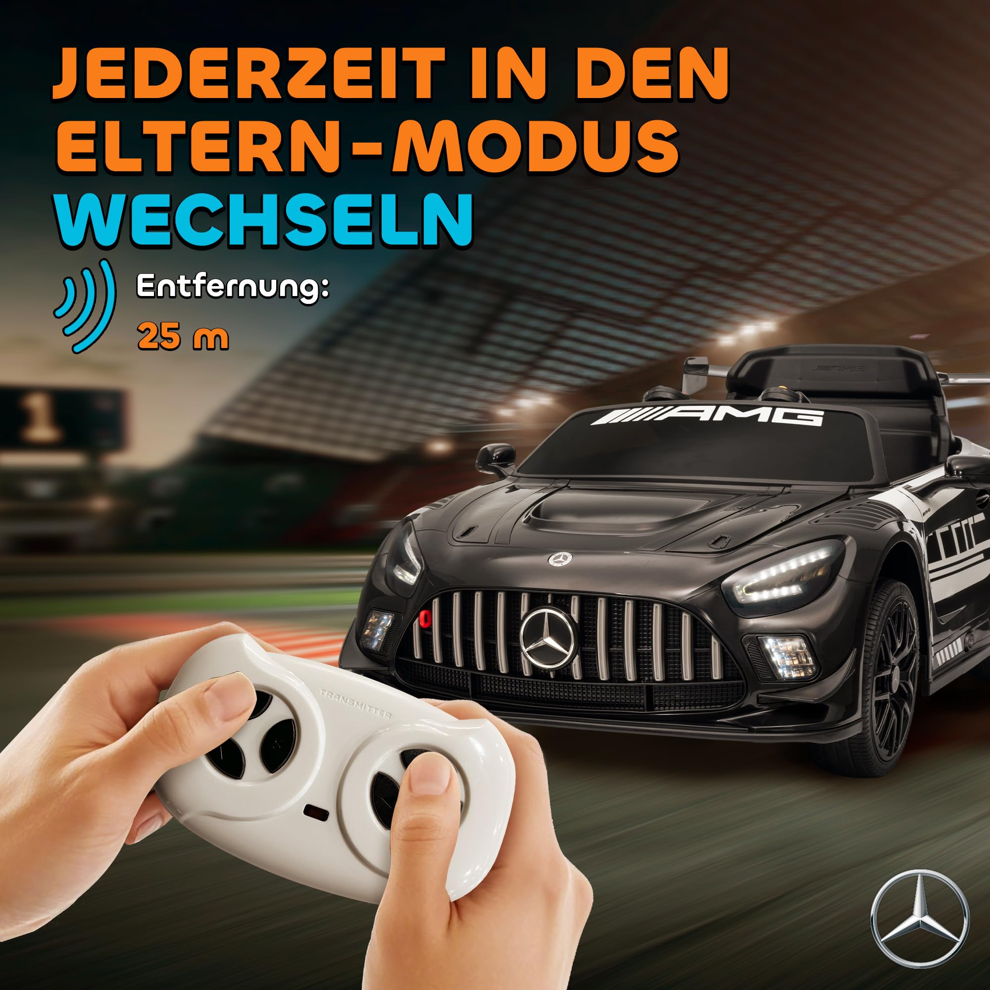 AIYAPLAY Dziecięcy Samochód Elektryczny Mercedes-AMG, 12V z Pilotem 2,4GHz, 2 Silniki, Muzyka Bezprzewodowa, Pojazd dla Dzieci z LED, Klaksonem, Miękkim Startem, Kołami Wspomagającymi, Uchwytem do