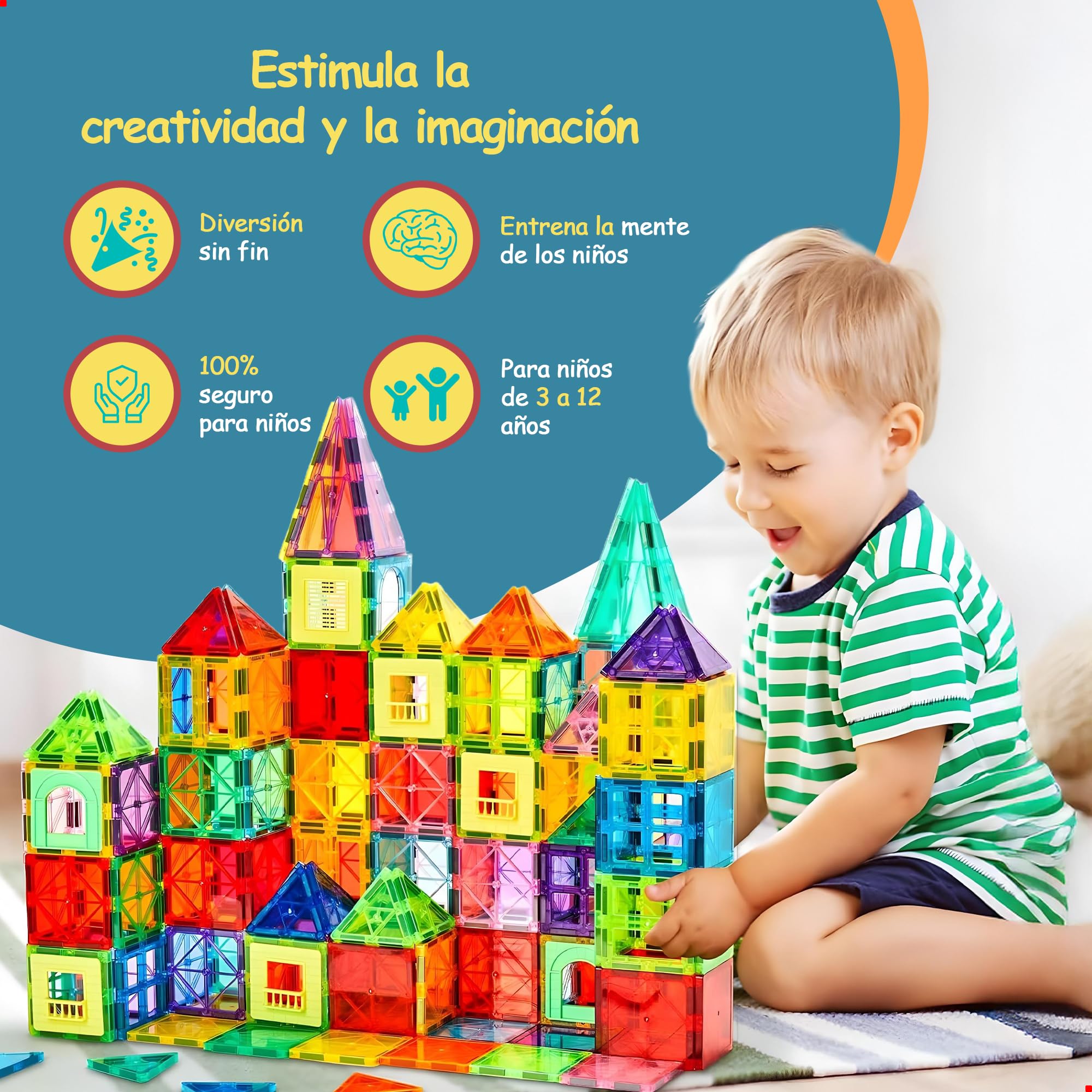 Olvy Bloques Magnéticos Montessori Juguetes - 74 Ladrillos Magnéticos para Niños - Juego de Construcción Magnética Desde 3 Años - Bloques Magnéticos de Smart Playground (74 Ladrillos Magnéticos)