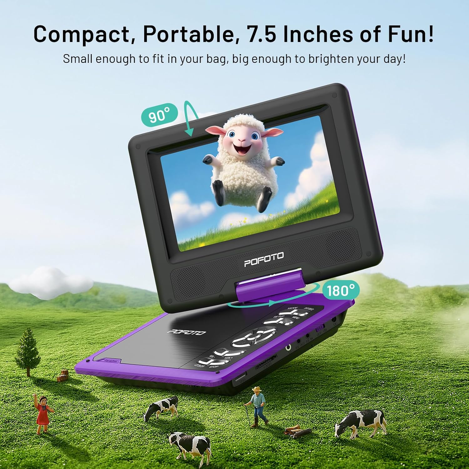 9.5" Portable DVD Player for Kids and Car with 7.5" Swivel Screen, 4-6 Hours Working Time, Car DVD Player with Dual Speakers, Remote Control, Support Sync TV, Region Free USB/SD/AV - Purple 3 81DvWSnZspL. AC SL1500