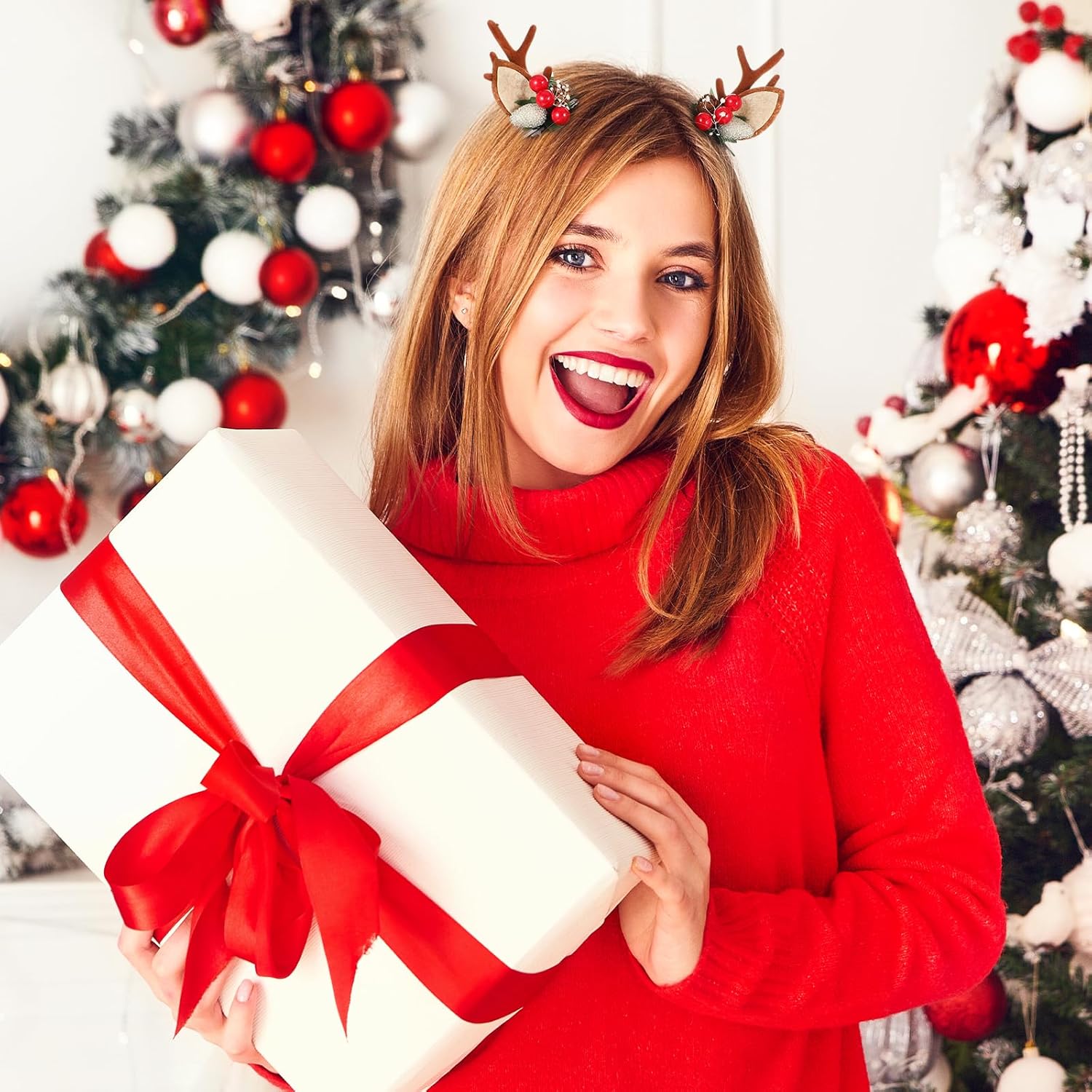 JIEYAO 4pcs Christmas Reindeer Antlers Hairpins Christmas Tree Hair Clips Deer Headband Hair Accessories Cute Ears Hair Barrettes for Women Christmas Party - Image 4