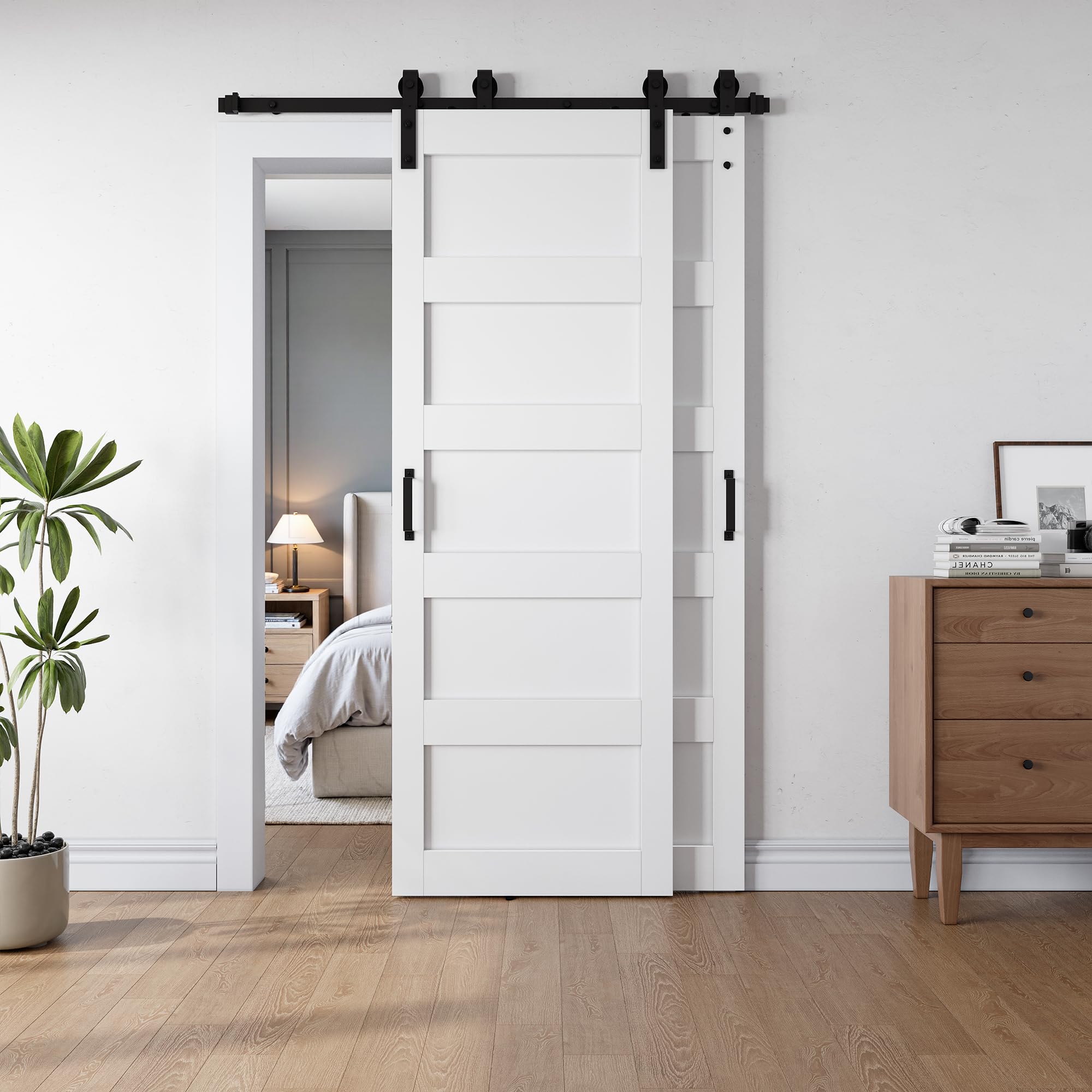 Photo 1 of *** NO HARDWARE***SmartStandard 36x96 Inch White Double Barn Door Set – 5-Panel MDF Sliding Doors with 6FT Bypass Barn Door Hardware Kit, Space-Saving Design, Easy Installation (Pre-Drilled Holes)