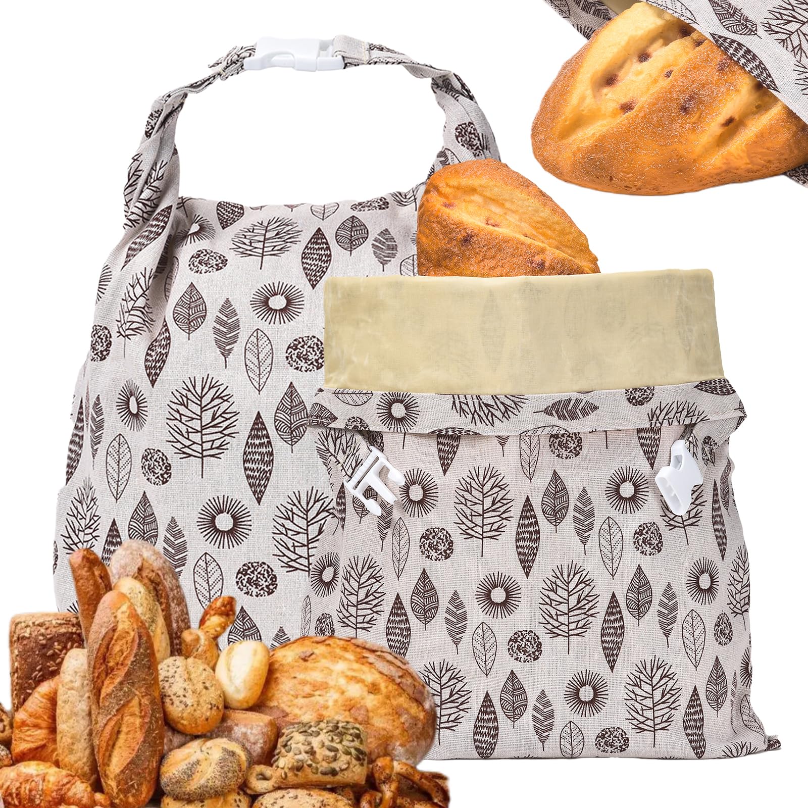 2 sacchetti di cera d'api per pane, 43 cm x 33 cm, in lino, riutilizzabili, in cotone con cera d'api e lino, per pane e prodotti da forno fatti in casa