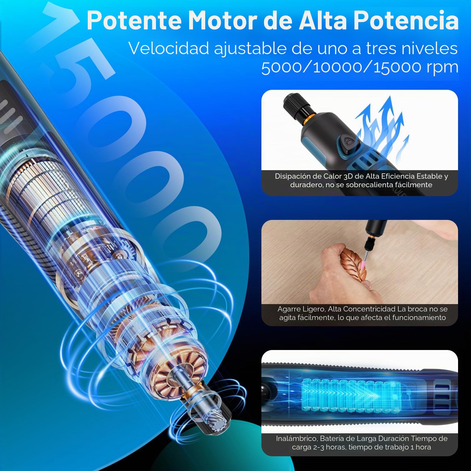 Mini Amoladora Bateria, 3.7V Herramienta Rotatoria sin Cable Con 50 Accesorios Lápiz de Grabado Eléctrico para Cortar, Esmerilar, Grabar, Perforar, de Manualidades y Creación de Bricolaje
